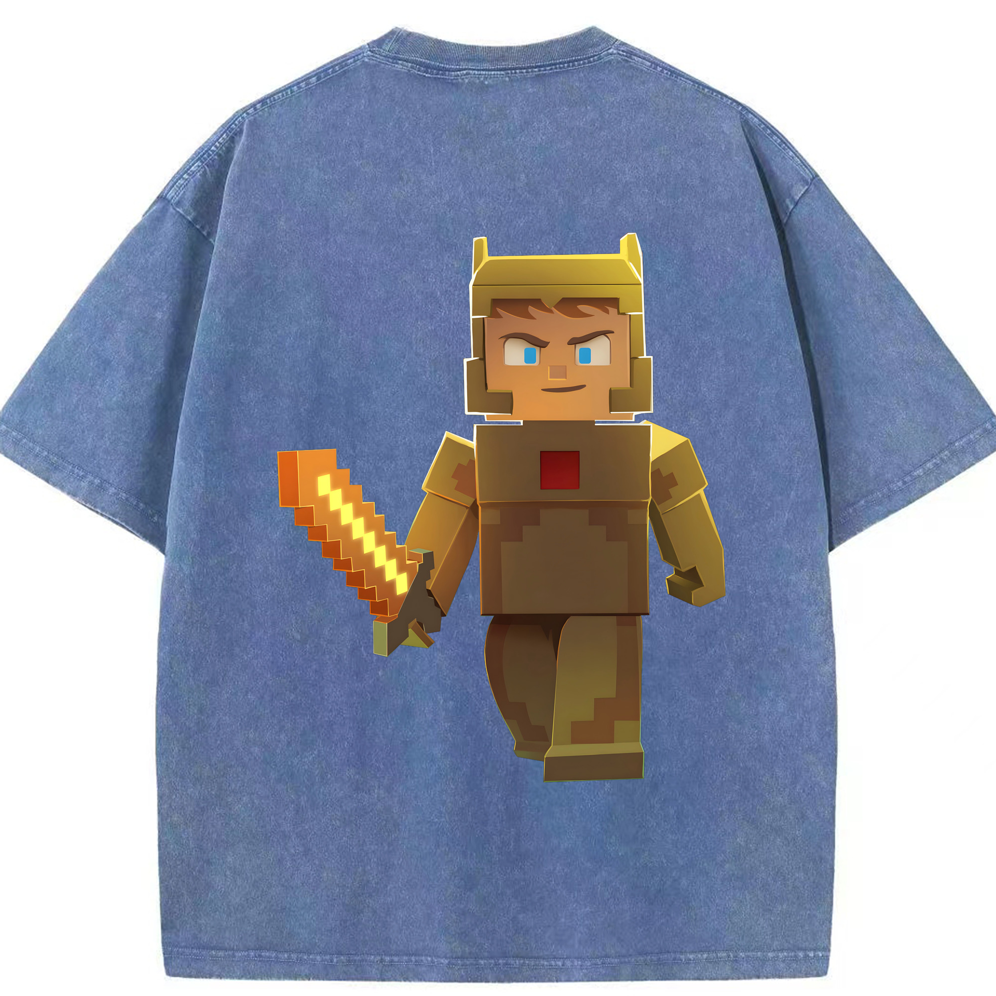 （画像用） マインクラフト ブロックの世界 Minecraft MC Block world 綿100% ヴィンテージ風 半袖Tシャツ（背面プリント）