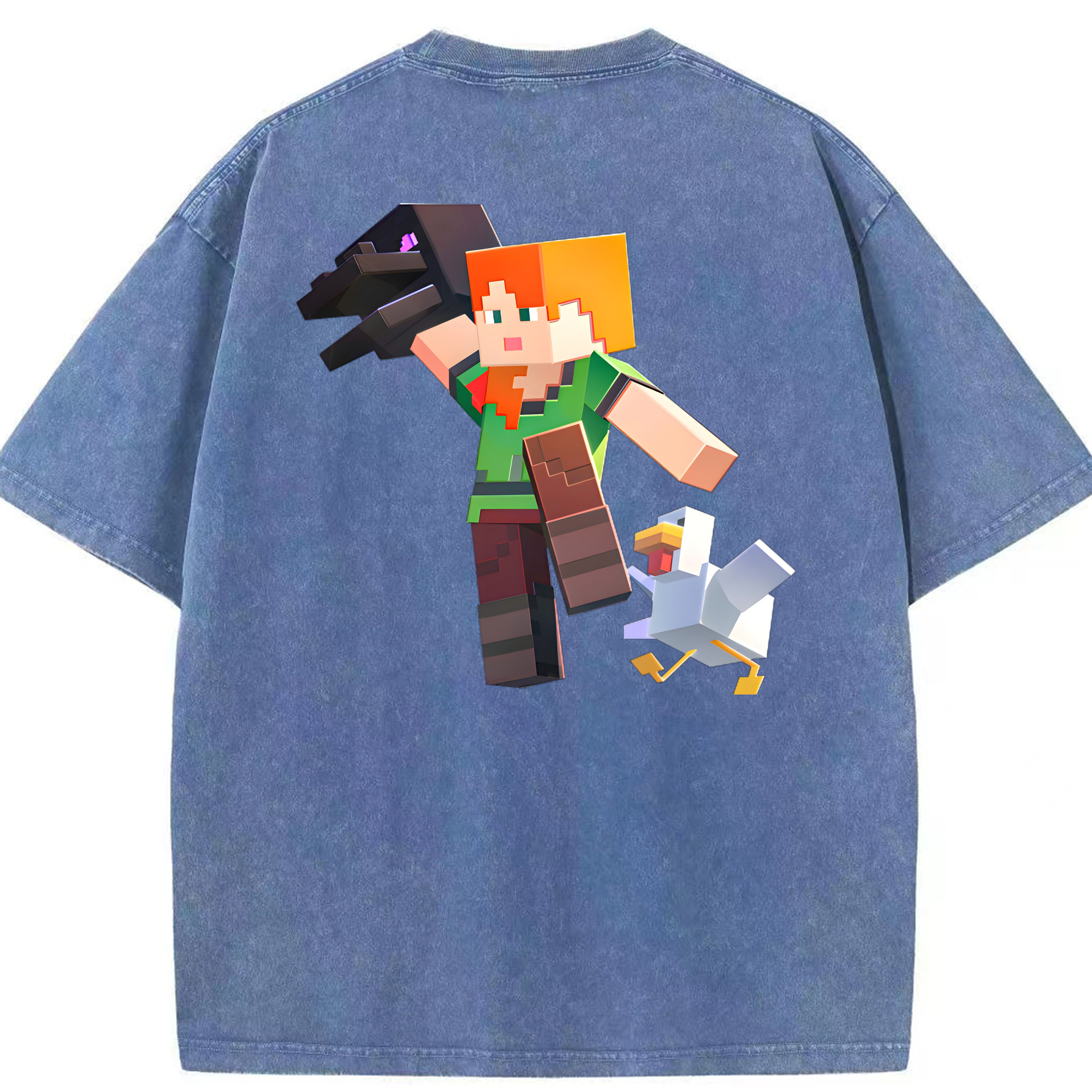 （画像用） マインクラフト ブロックの世界 Minecraft MC Block world 綿100% ヴィンテージ風 半袖Tシャツ（背面プリント）