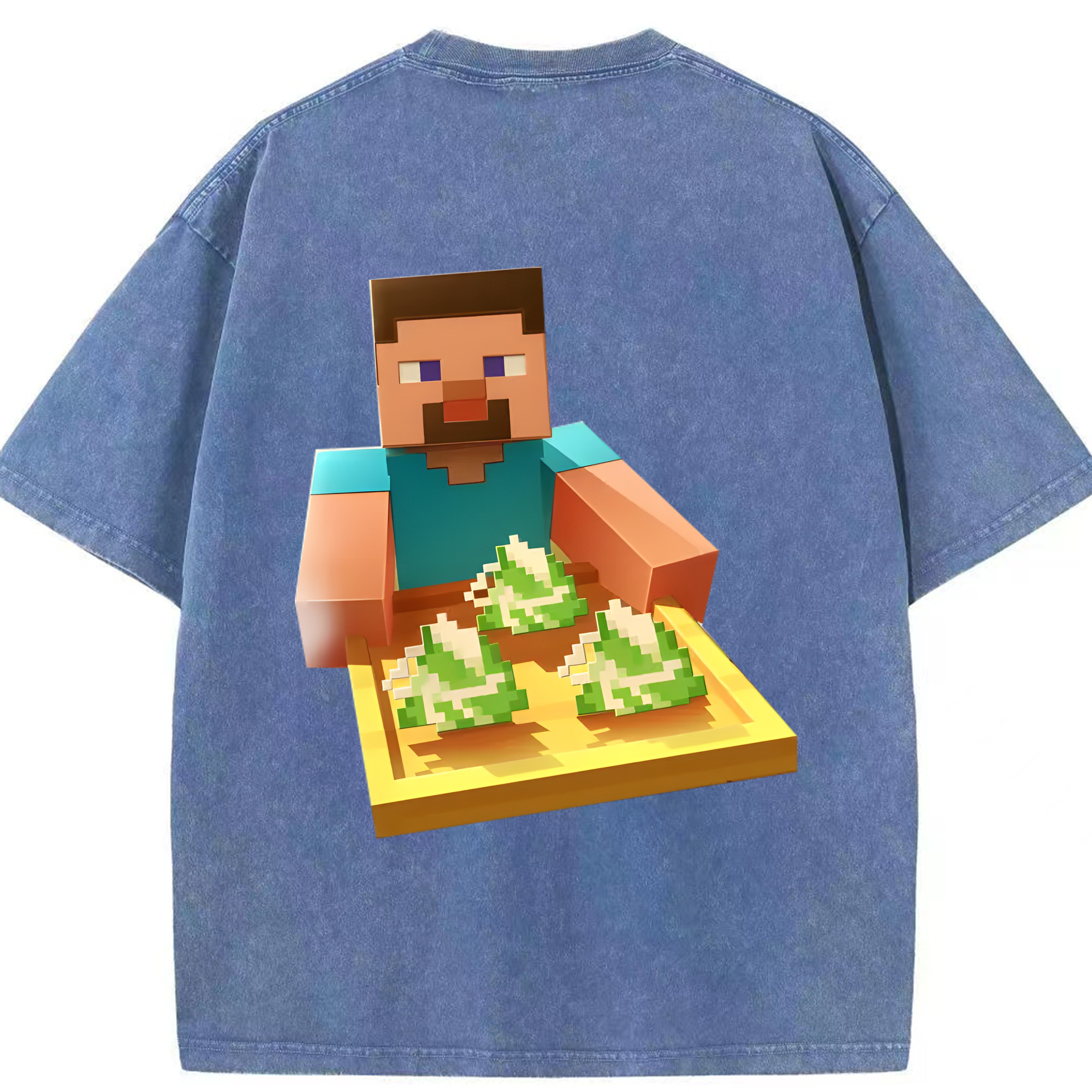 （画像用） マインクラフト ブロックの世界 Minecraft MC Block world 綿100% ヴィンテージ風 半袖Tシャツ（背面プリント）