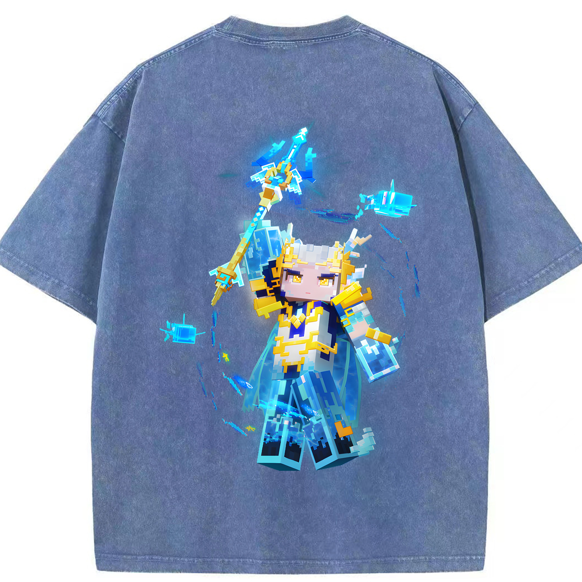 （画像用） マインクラフト ブロックの世界 Minecraft MC Block world 綿100% ヴィンテージ風 半袖Tシャツ（背面プリント）