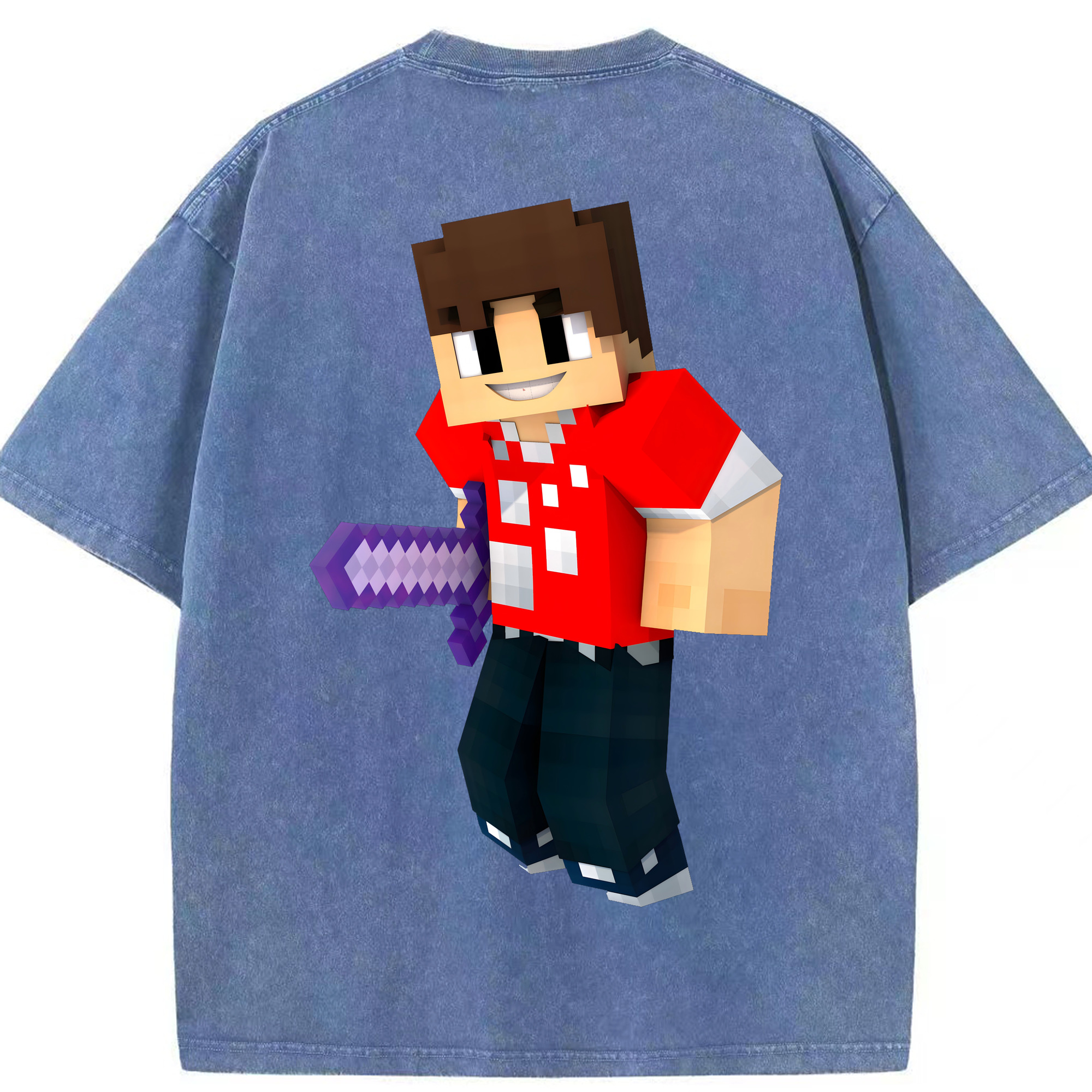 （画像用） マインクラフト ブロックの世界 Minecraft MC Block world 綿100% ヴィンテージ風 半袖Tシャツ（背面プリント）
