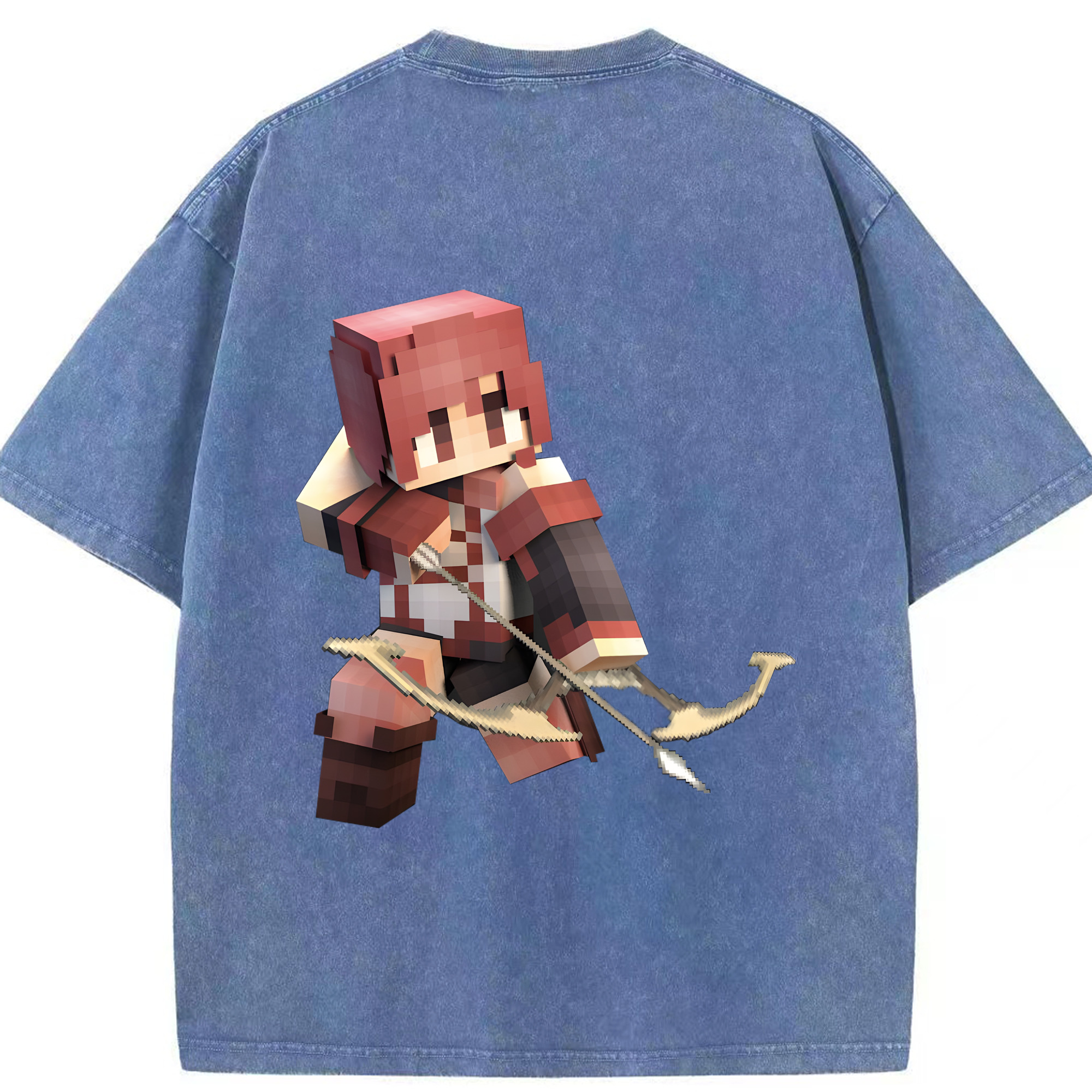 （画像用） マインクラフト ブロックの世界 Minecraft MC Block world 綿100% ヴィンテージ風 半袖Tシャツ（背面プリント）