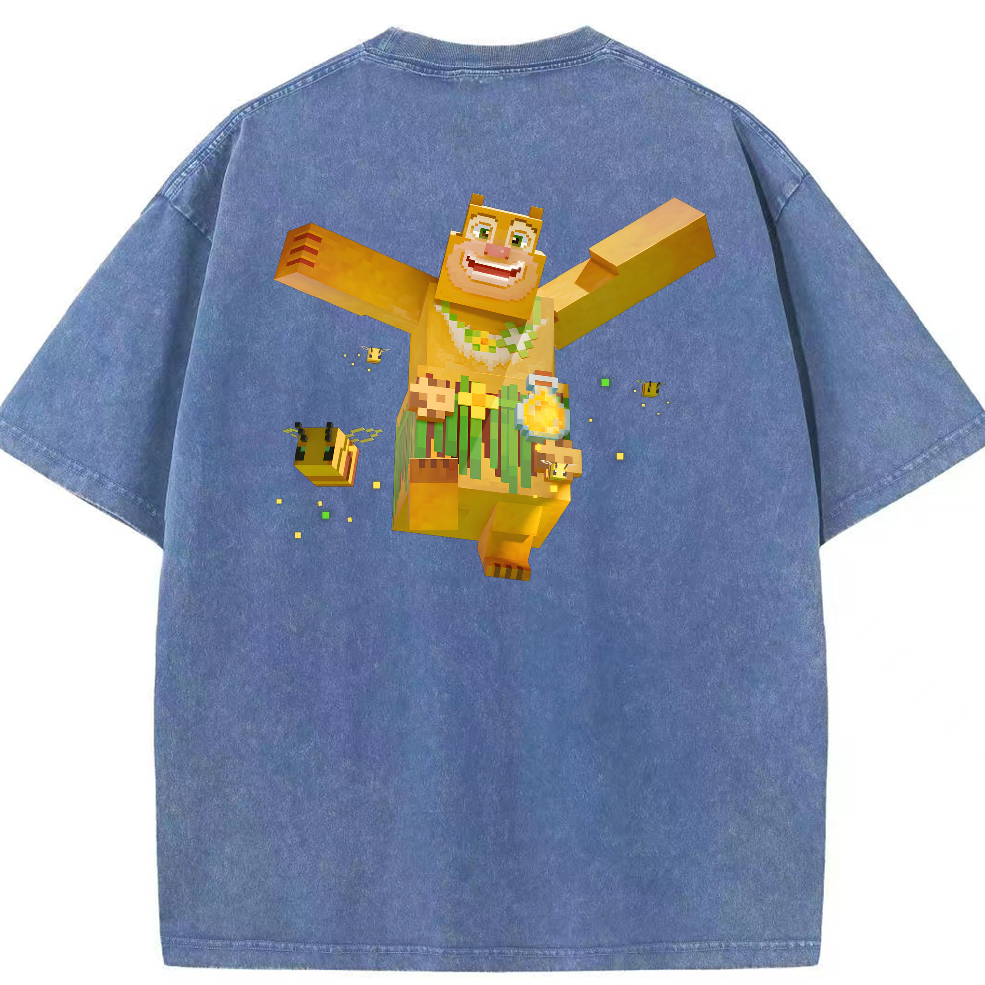 （画像用） マインクラフト ブロックの世界 Minecraft MC Block world 綿100% ヴィンテージ風 半袖Tシャツ（背面プリント）