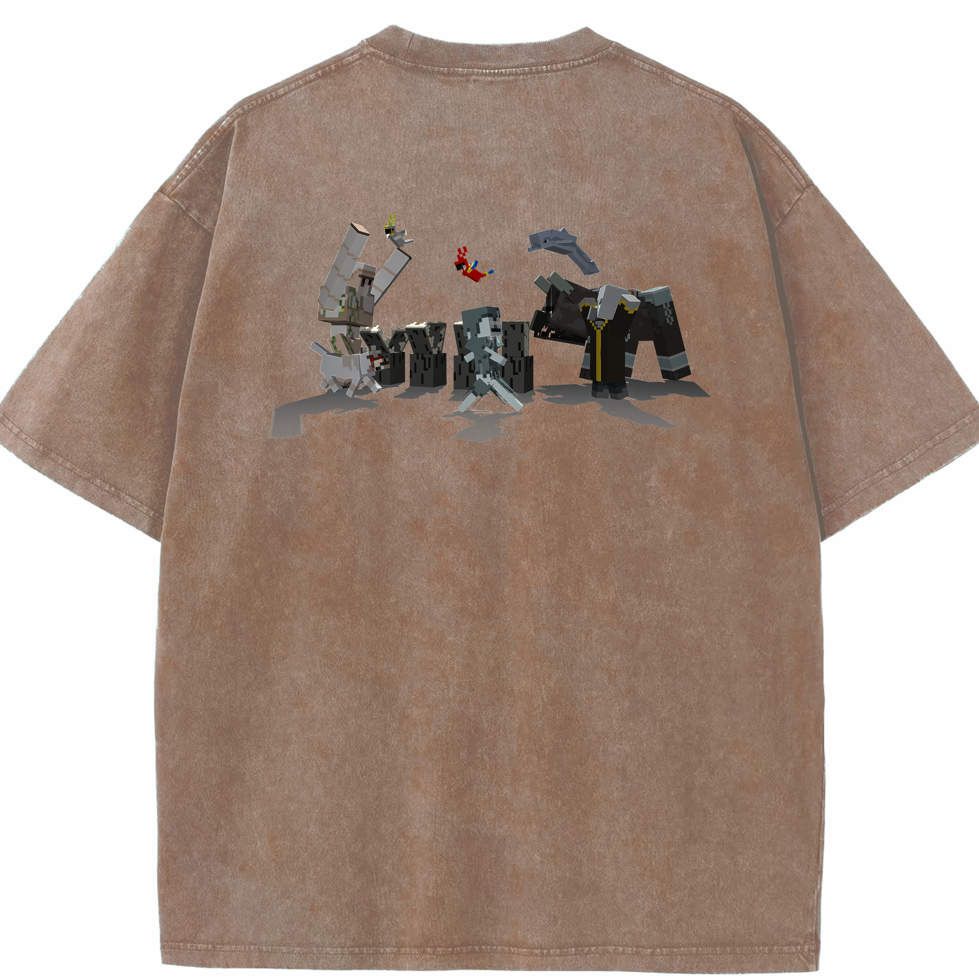 （画像用） マインクラフト ブロックの世界 Minecraft MC Block world 綿100% ヴィンテージ風 半袖Tシャツ（背面プリント）