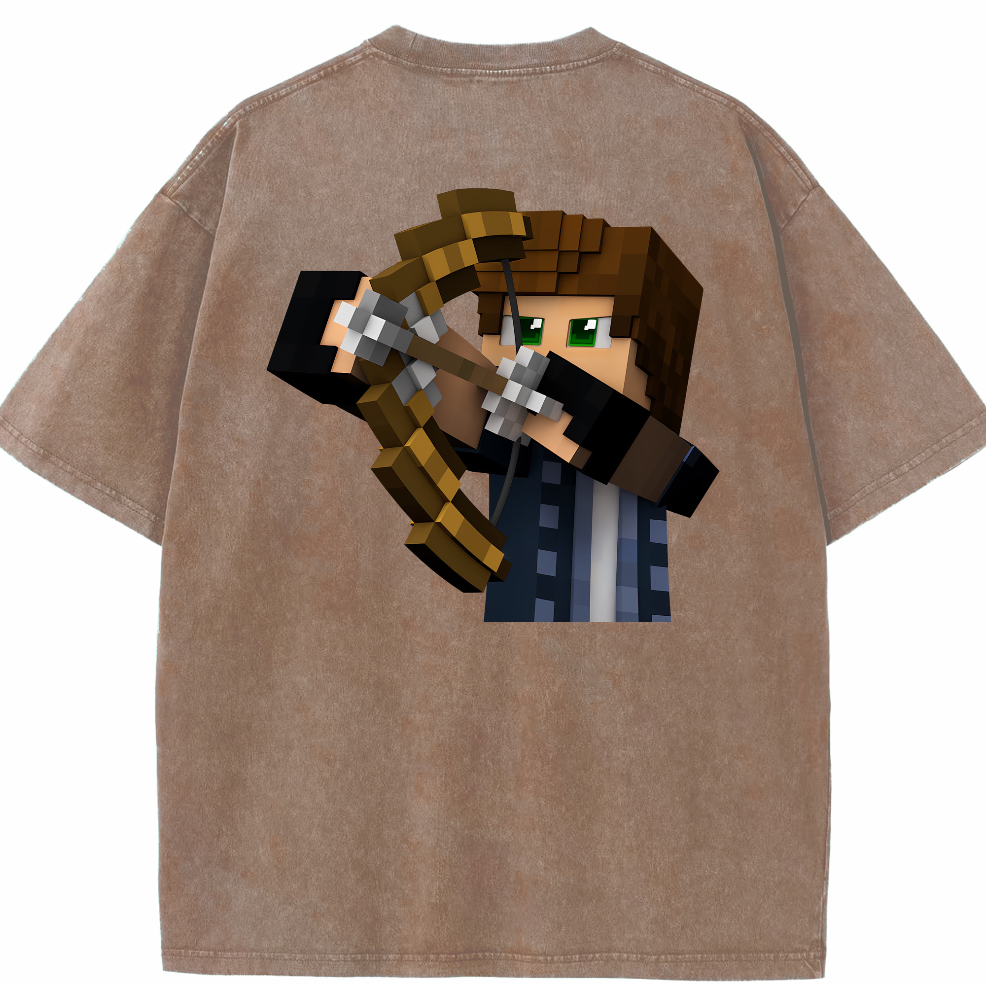 （画像用） マインクラフト ブロックの世界 Minecraft MC Block world 綿100% ヴィンテージ風 半袖Tシャツ（背面プリント）