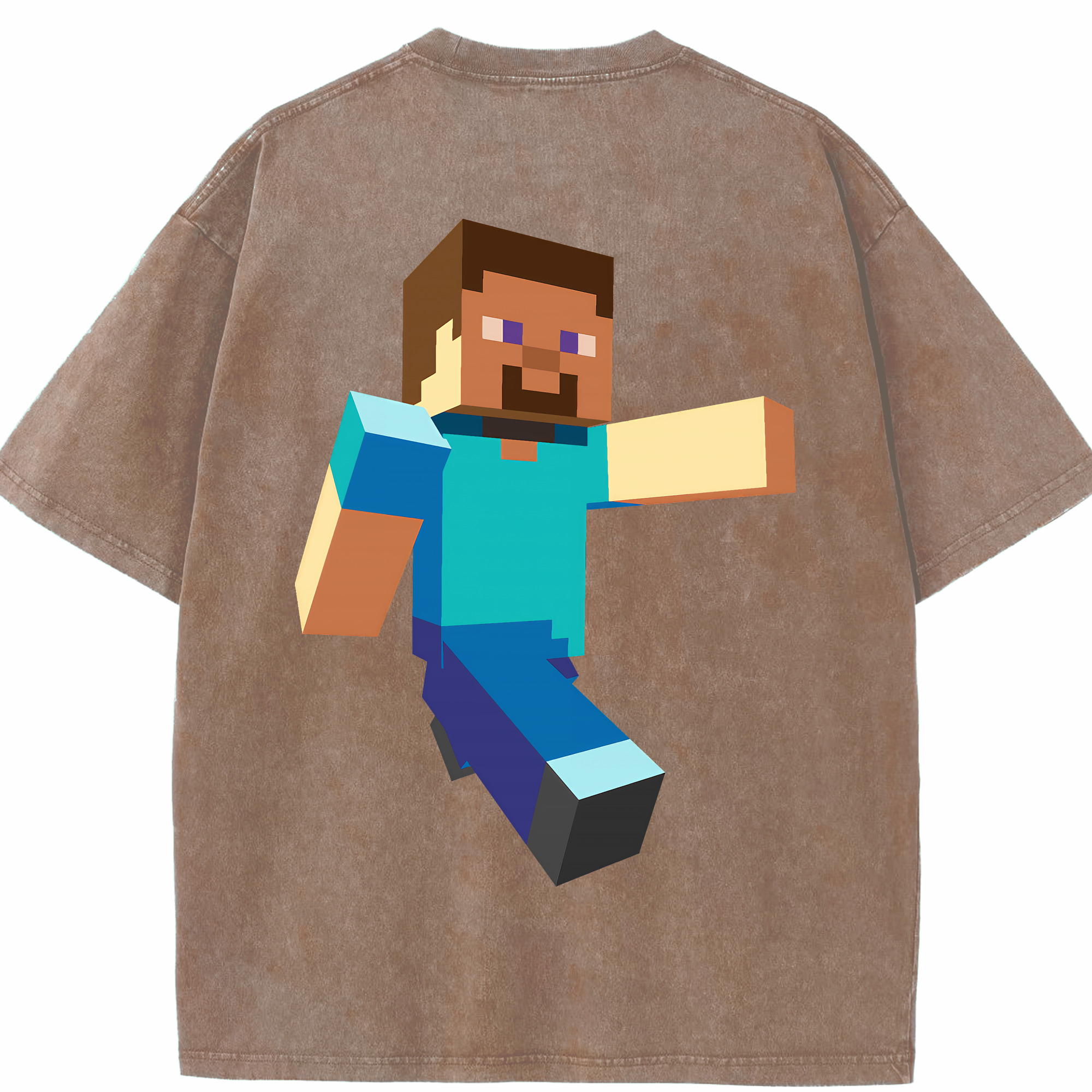 （画像用） マインクラフト ブロックの世界 Minecraft MC Block world 綿100% ヴィンテージ風 半袖Tシャツ（背面プリント）