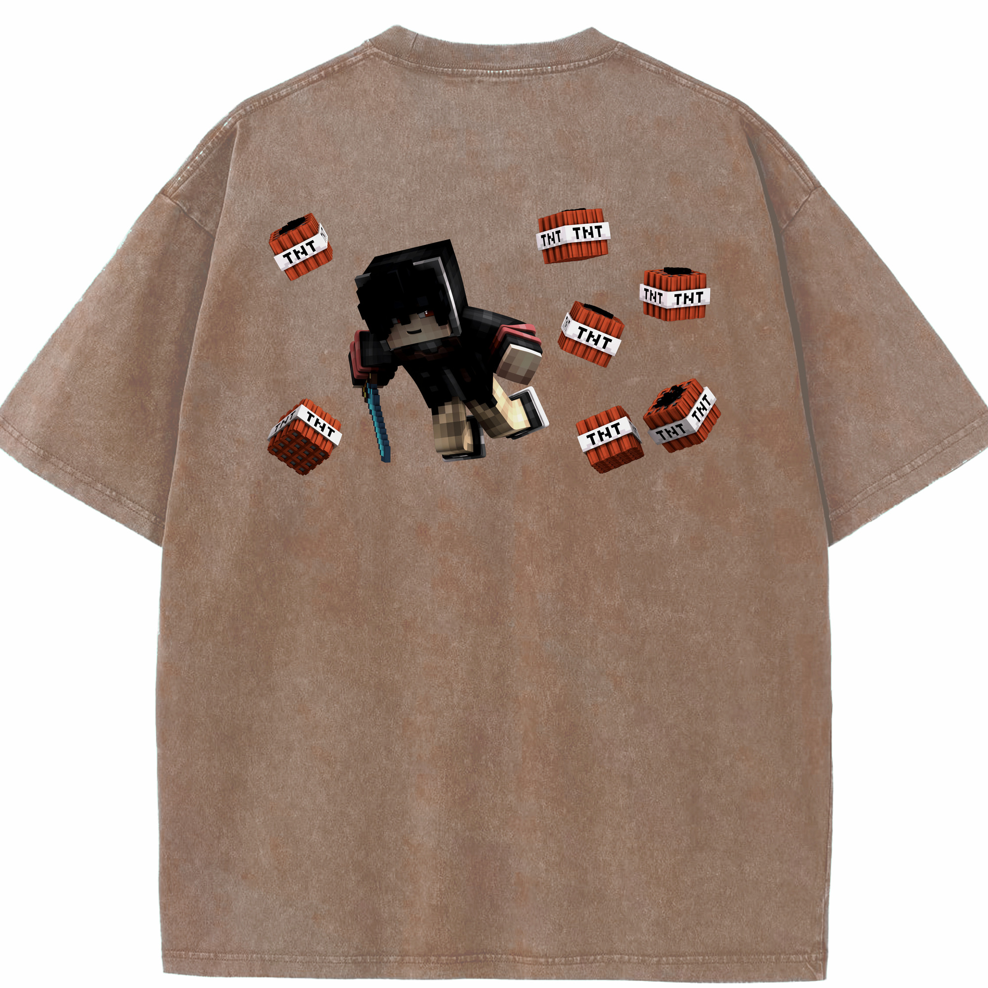 （画像用） マインクラフト ブロックの世界 Minecraft MC Block world 綿100% ヴィンテージ風 半袖Tシャツ（背面プリント）