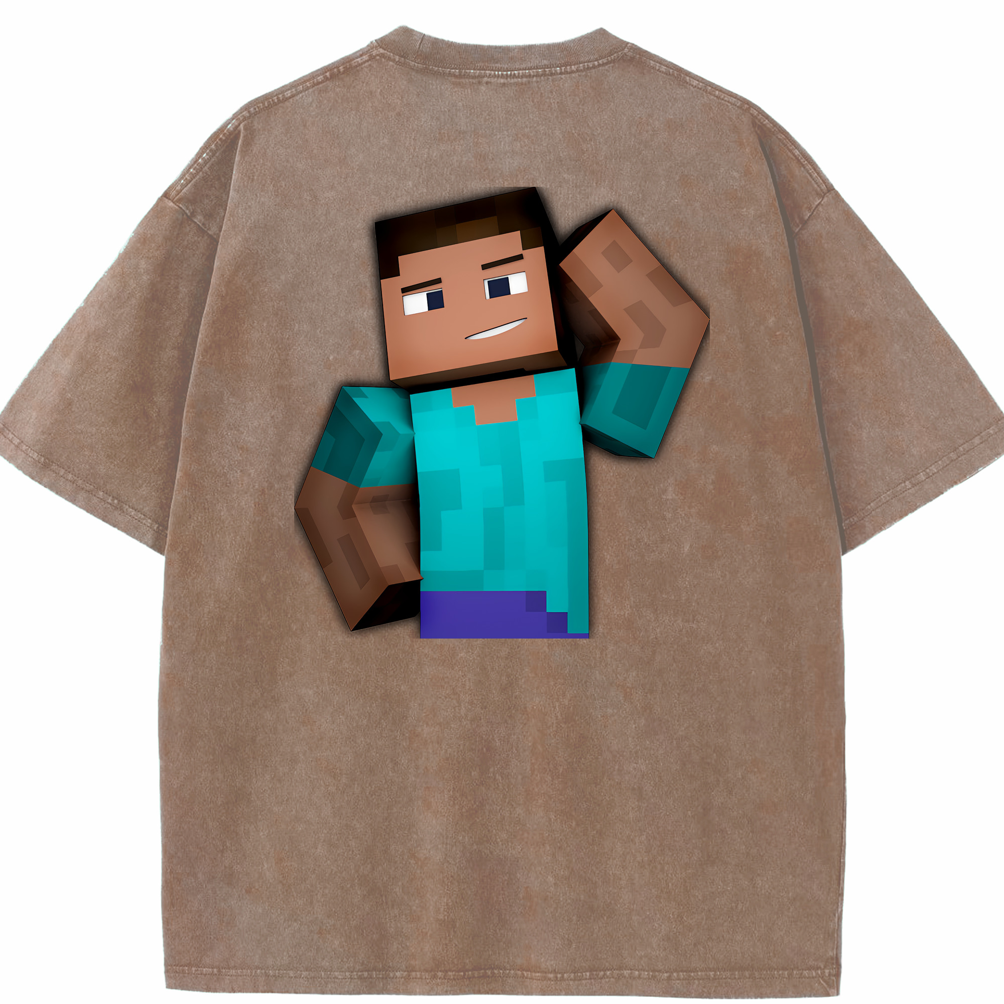（画像用） マインクラフト ブロックの世界 Minecraft MC Block world 綿100% ヴィンテージ風 半袖Tシャツ（背面プリント）