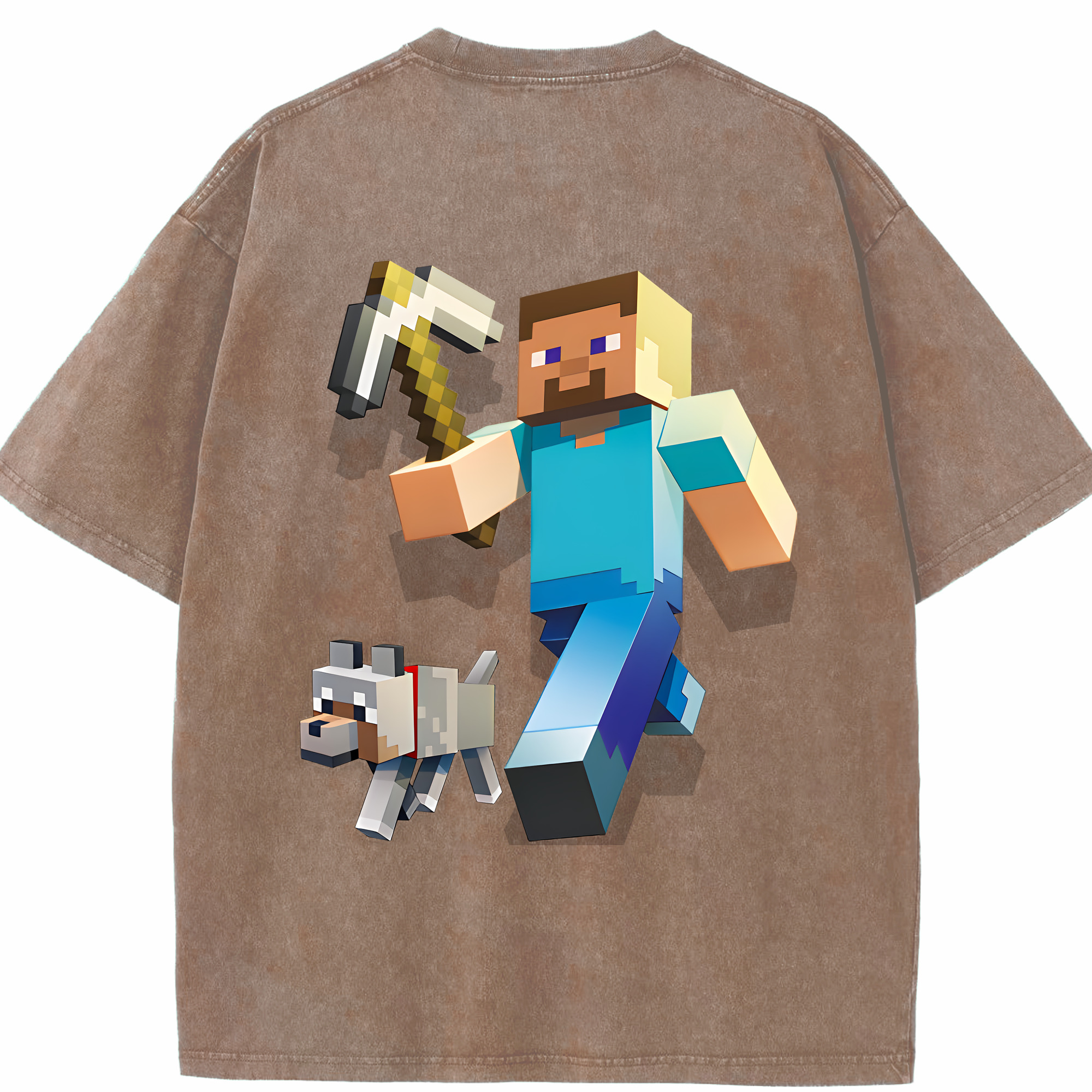 （画像用） マインクラフト ブロックの世界 Minecraft MC Block world 綿100% ヴィンテージ風 半袖Tシャツ（背面プリント）