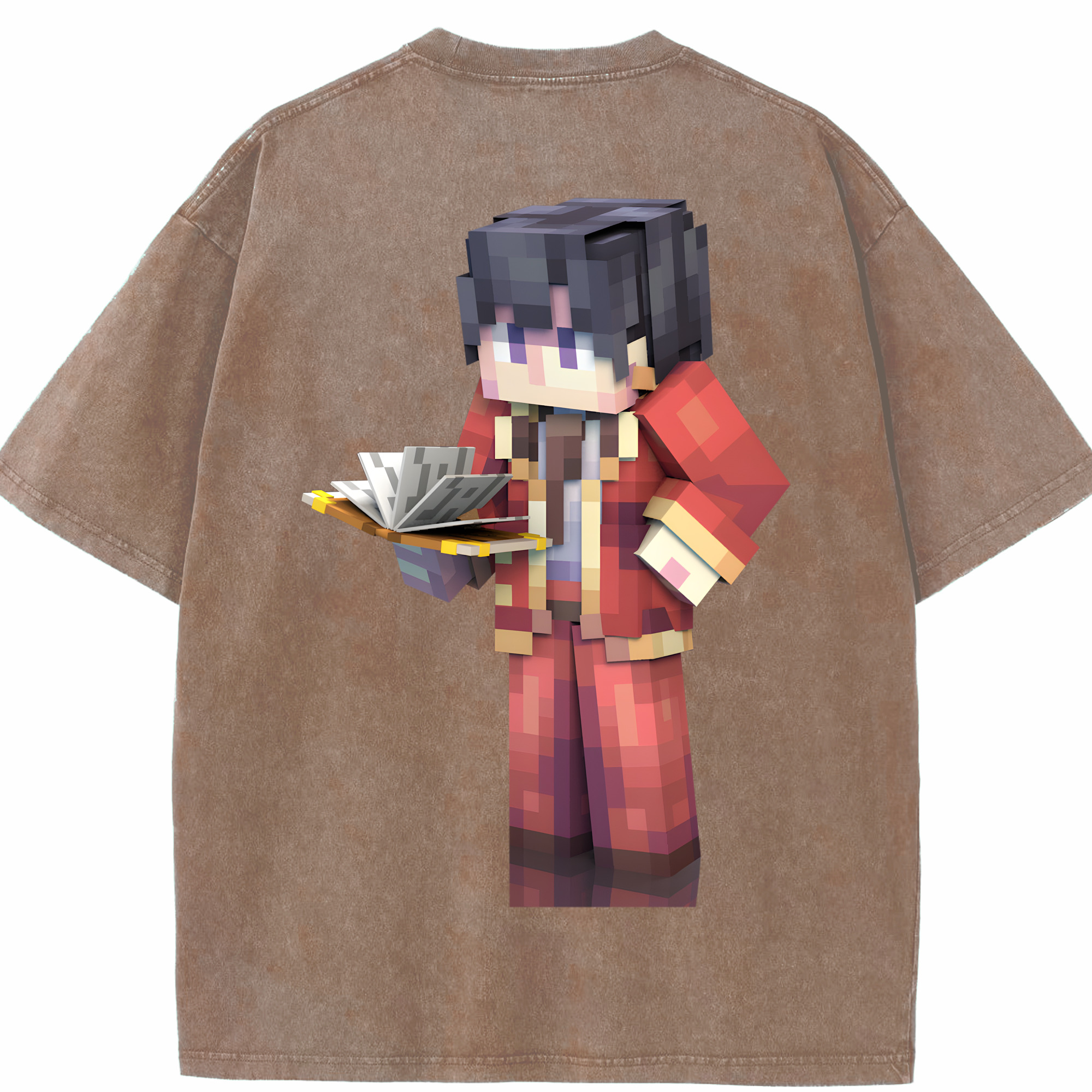 （画像用） マインクラフト ブロックの世界 Minecraft MC Block world 綿100% ヴィンテージ風 半袖Tシャツ（背面プリント）