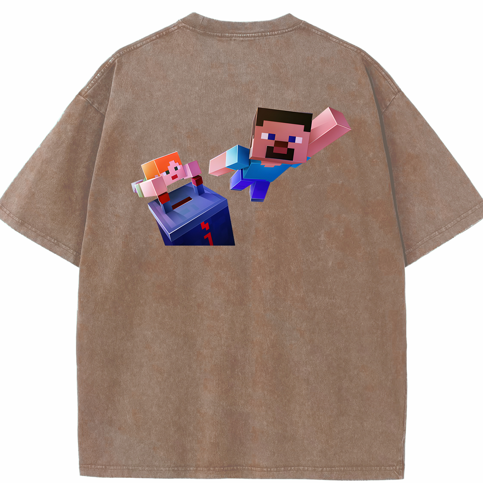 （画像用） マインクラフト ブロックの世界 Minecraft MC Block world 綿100% ヴィンテージ風 半袖Tシャツ（背面プリント）