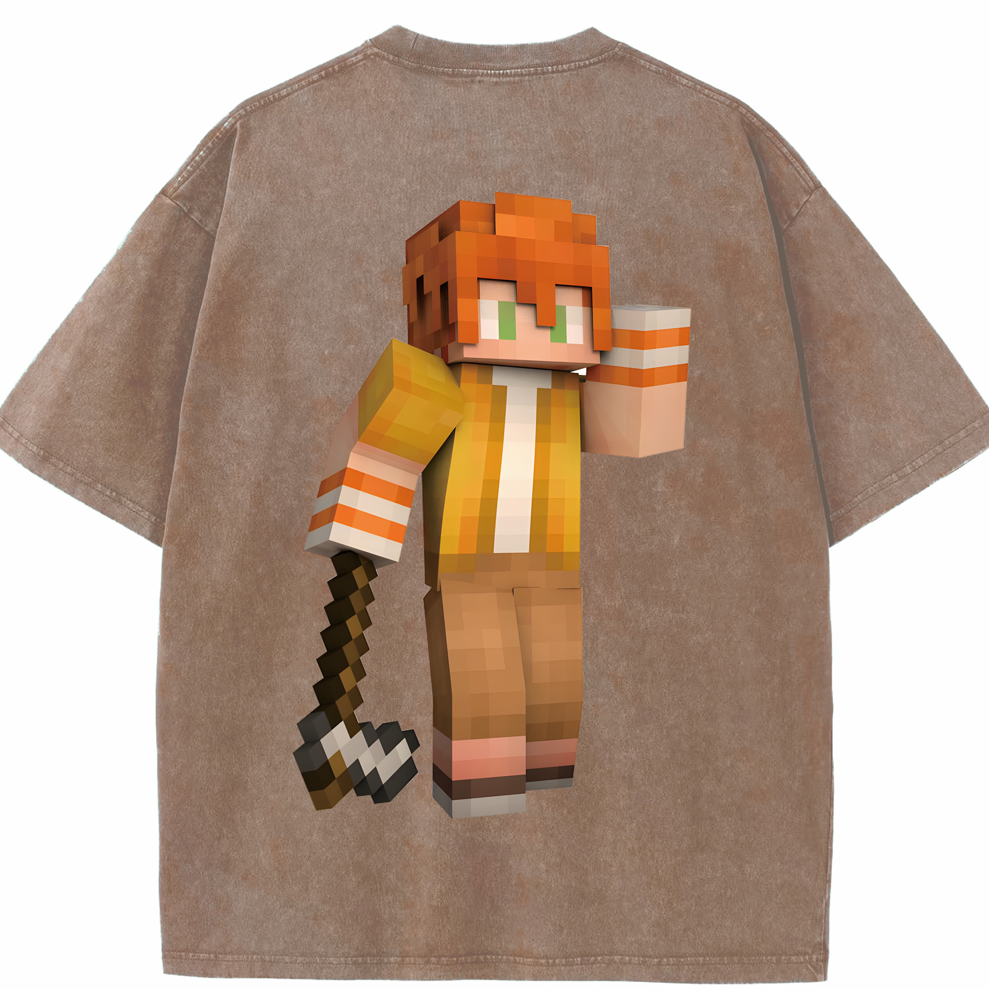 （画像用） マインクラフト ブロックの世界 Minecraft MC Block world 綿100% ヴィンテージ風 半袖Tシャツ（背面プリント）