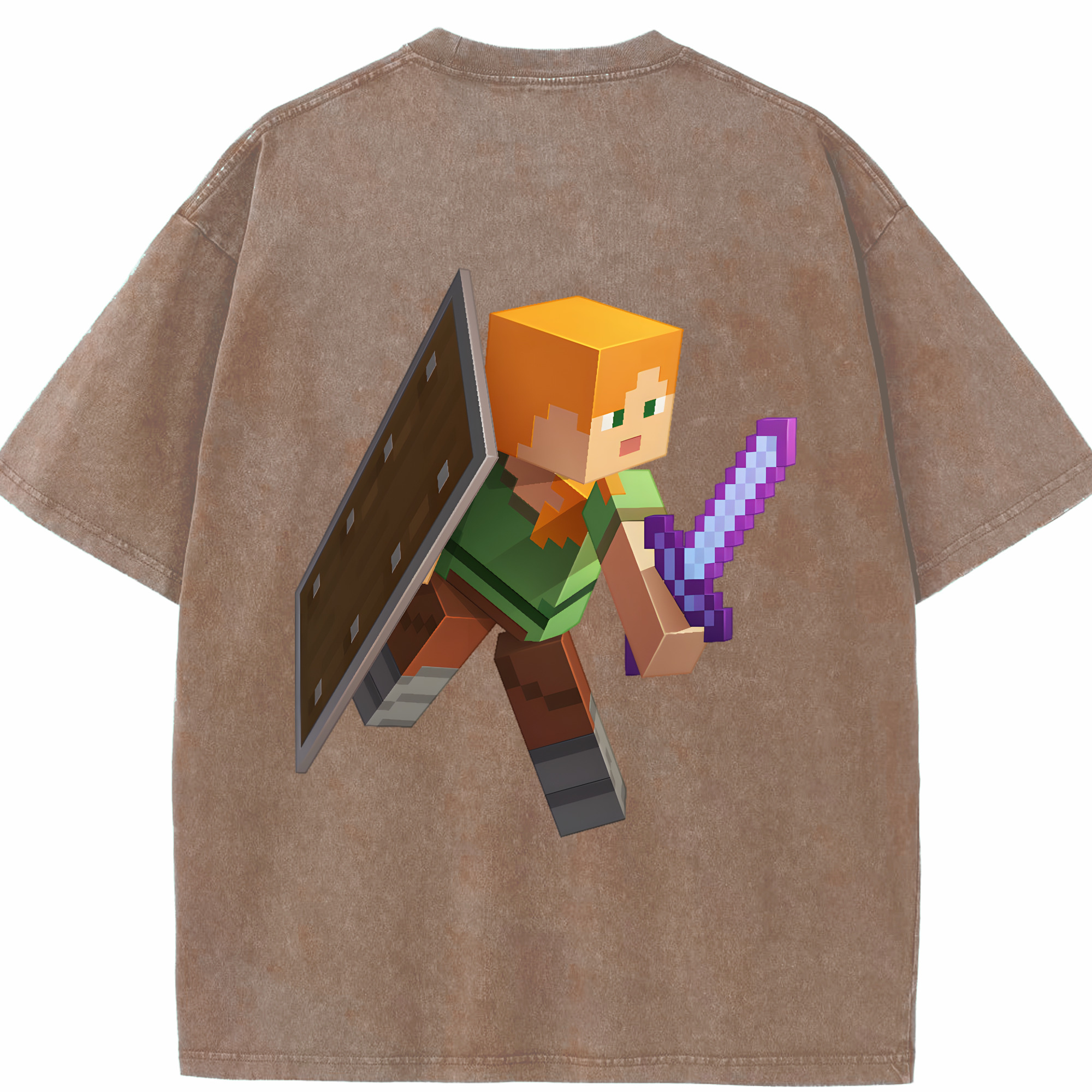 （画像用） マインクラフト ブロックの世界 Minecraft MC Block world 綿100% ヴィンテージ風 半袖Tシャツ（背面プリント）