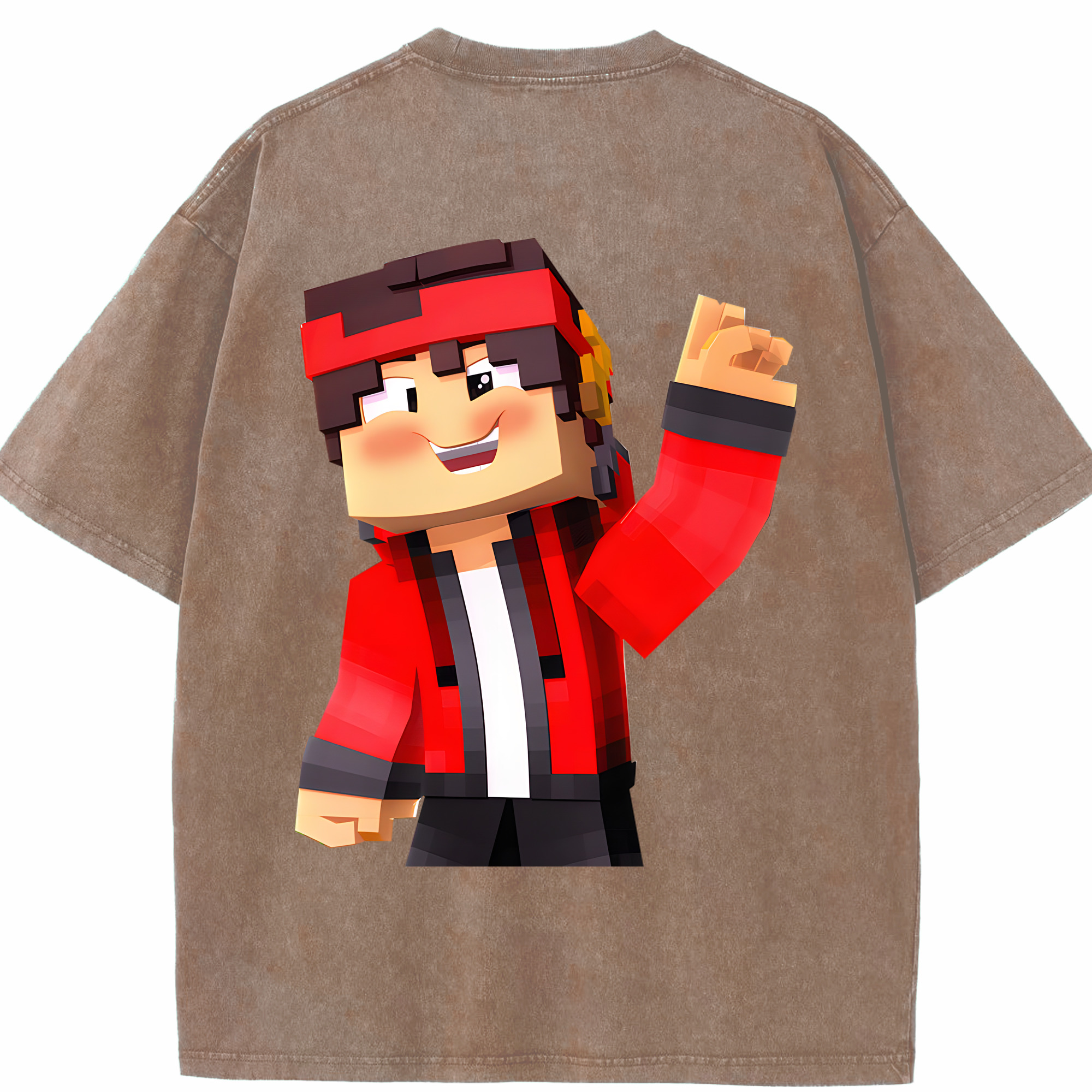 （画像用） マインクラフト ブロックの世界 Minecraft MC Block world 綿100% ヴィンテージ風 半袖Tシャツ（背面プリント）