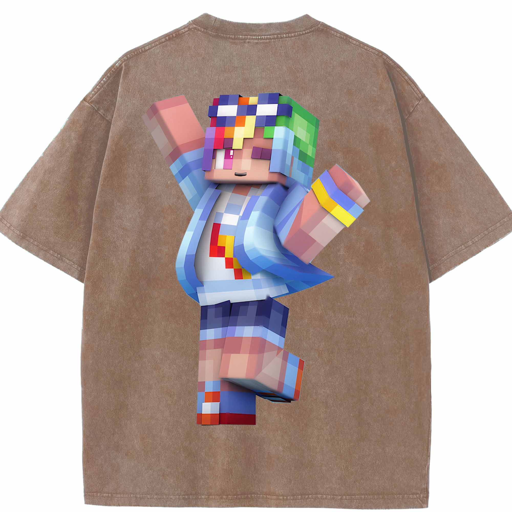 （画像用） マインクラフト ブロックの世界 Minecraft MC Block world 綿100% ヴィンテージ風 半袖Tシャツ（背面プリント）
