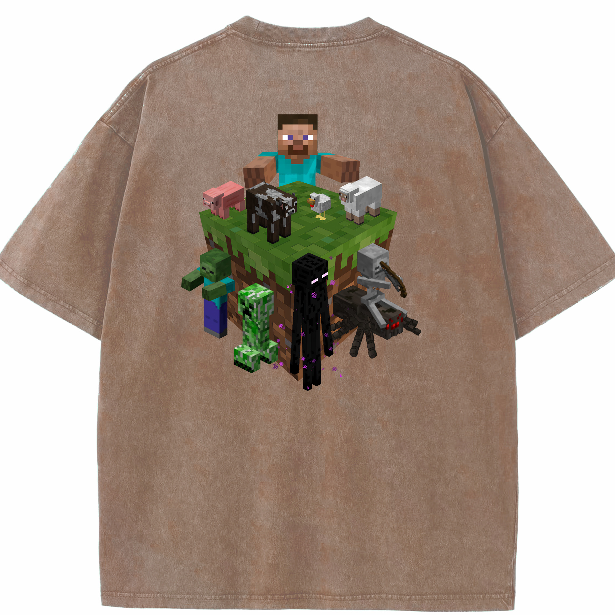 （画像用） マインクラフト ブロックの世界 Minecraft MC Block world 綿100% ヴィンテージ風 半袖Tシャツ（背面プリント）