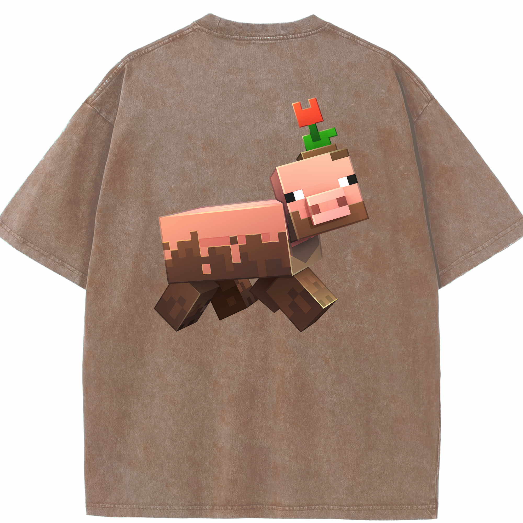 （画像用） マインクラフト ブロックの世界 Minecraft MC Block world 綿100% ヴィンテージ風 半袖Tシャツ（背面プリント）