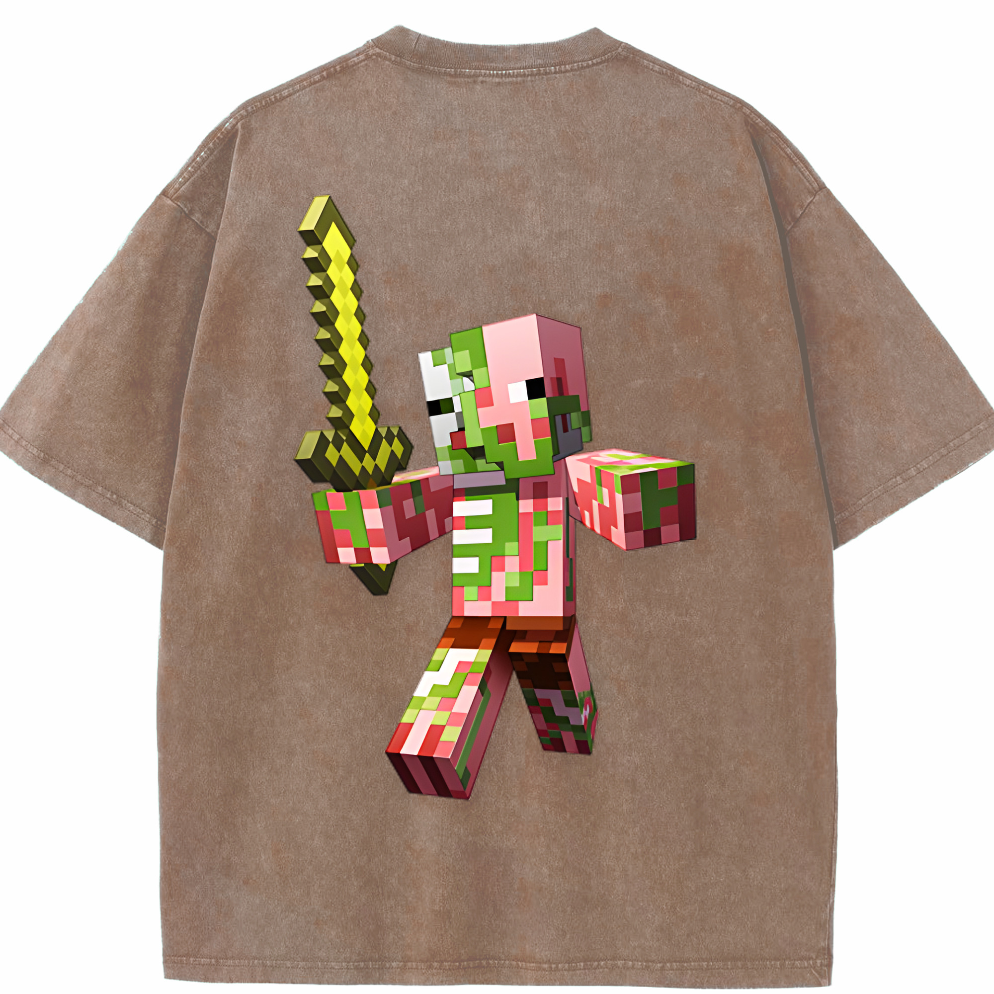 （画像用） マインクラフト ブロックの世界 Minecraft MC Block world 綿100% ヴィンテージ風 半袖Tシャツ（背面プリント）