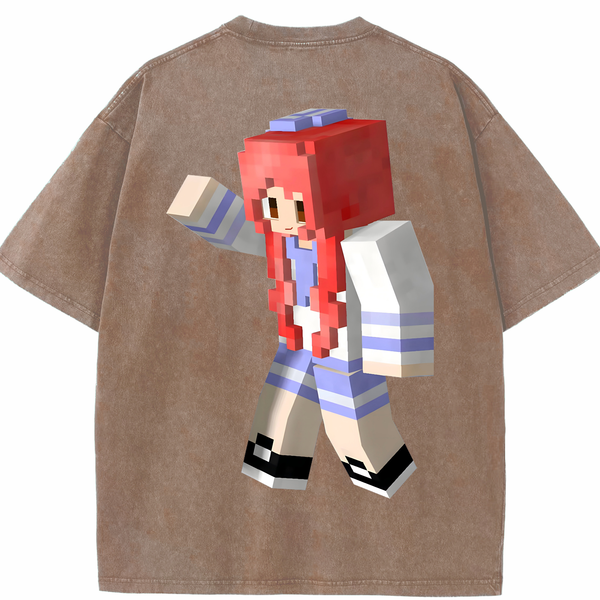 （画像用） マインクラフト ブロックの世界 Minecraft MC Block world 綿100% ヴィンテージ風 半袖Tシャツ（背面プリント）