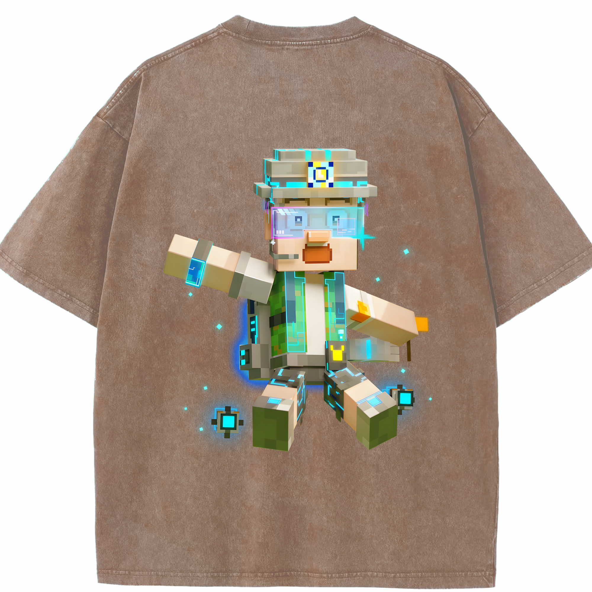 （画像用） マインクラフト ブロックの世界 Minecraft MC Block world 綿100% ヴィンテージ風 半袖Tシャツ（背面プリント）