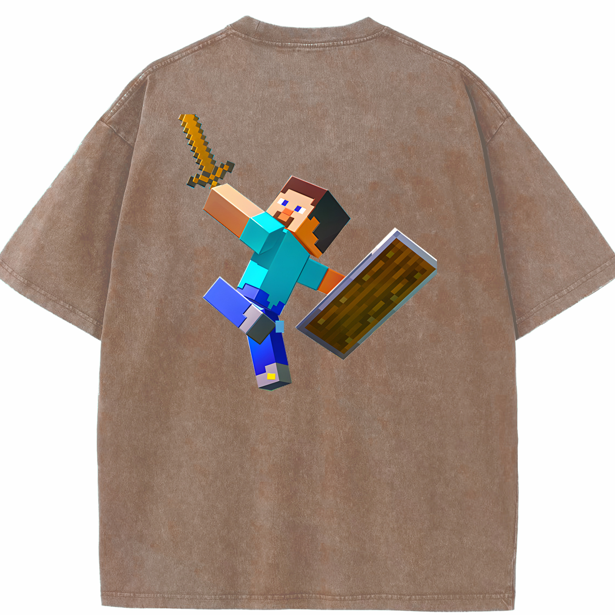（画像用） マインクラフト ブロックの世界 Minecraft MC Block world 綿100% ヴィンテージ風 半袖Tシャツ（背面プリント）
