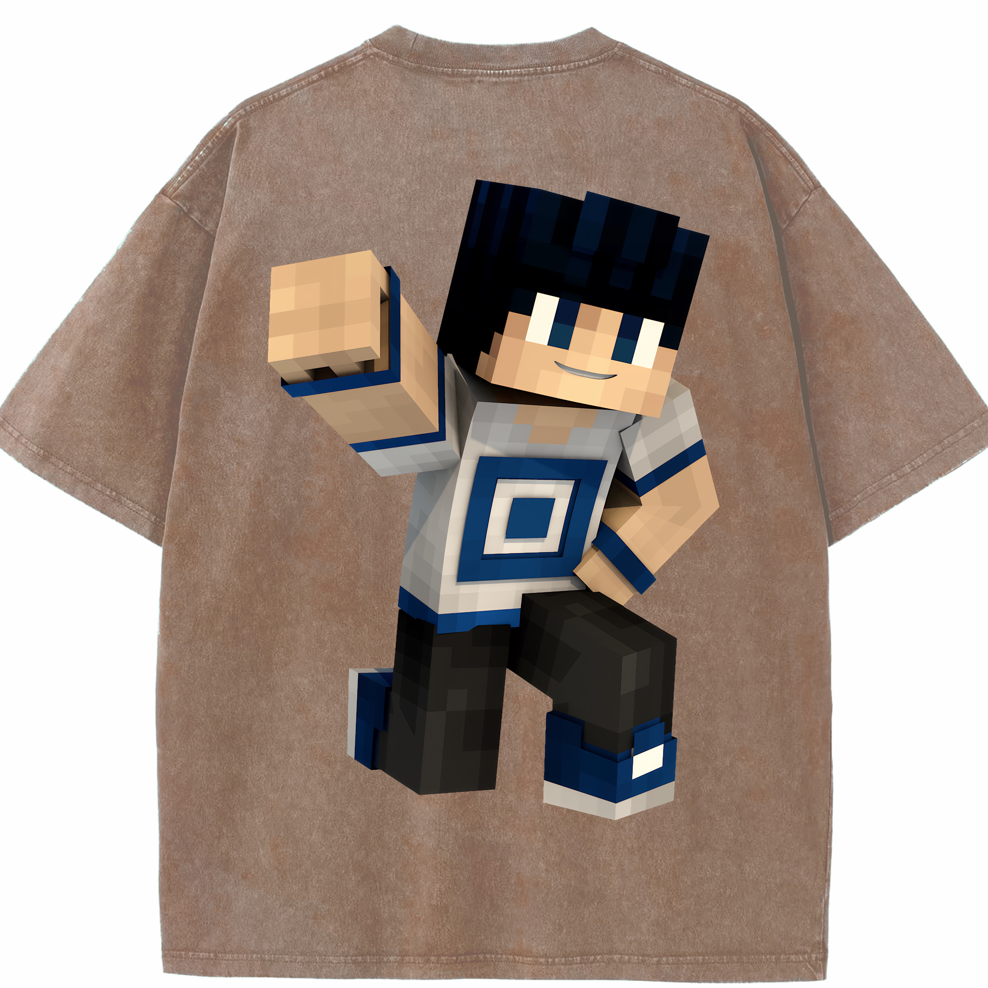 （画像用） マインクラフト ブロックの世界 Minecraft MC Block world 綿100% ヴィンテージ風 半袖Tシャツ（背面プリント）