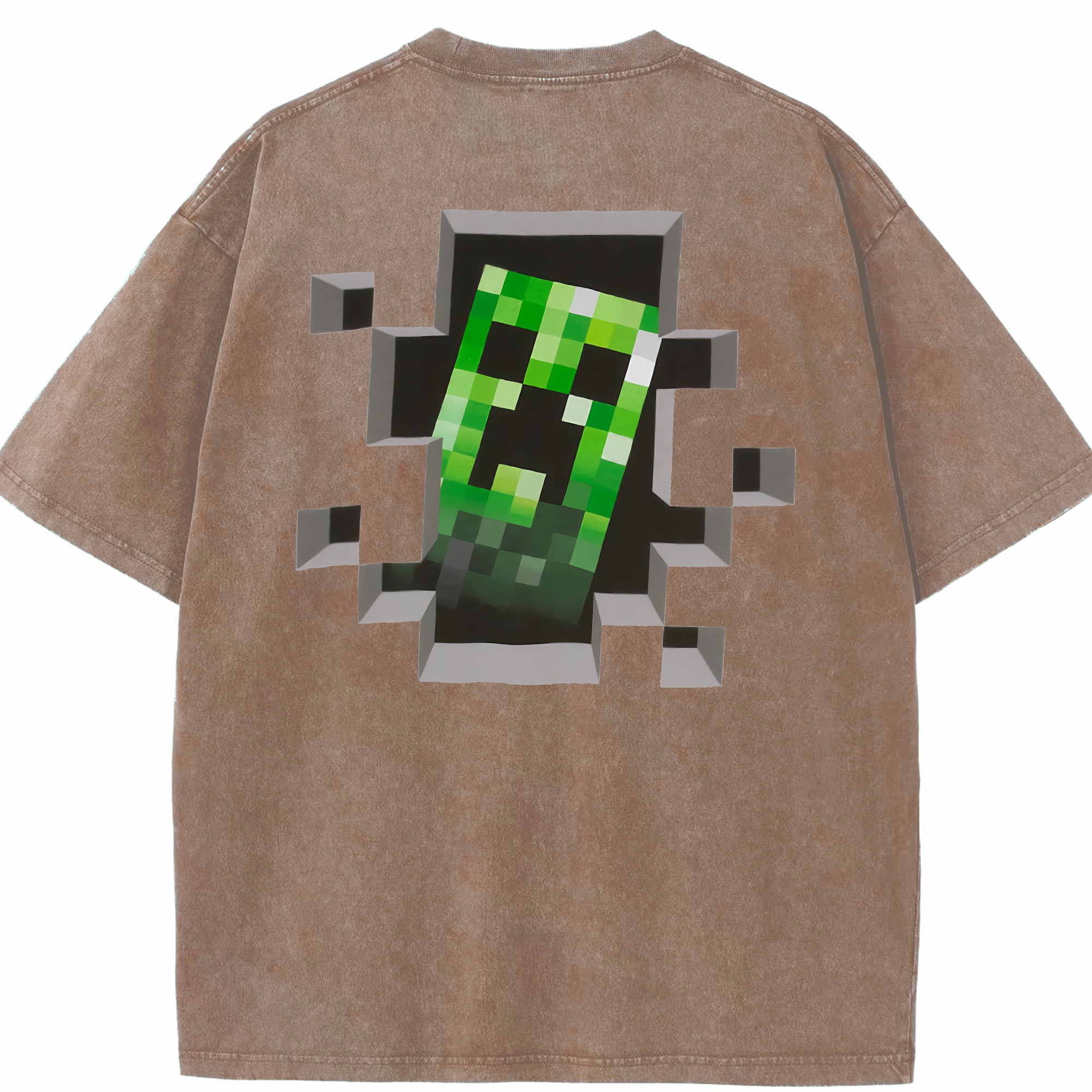 （画像用） マインクラフト ブロックの世界 Minecraft MC Block world 綿100% ヴィンテージ風 半袖Tシャツ（背面プリント）