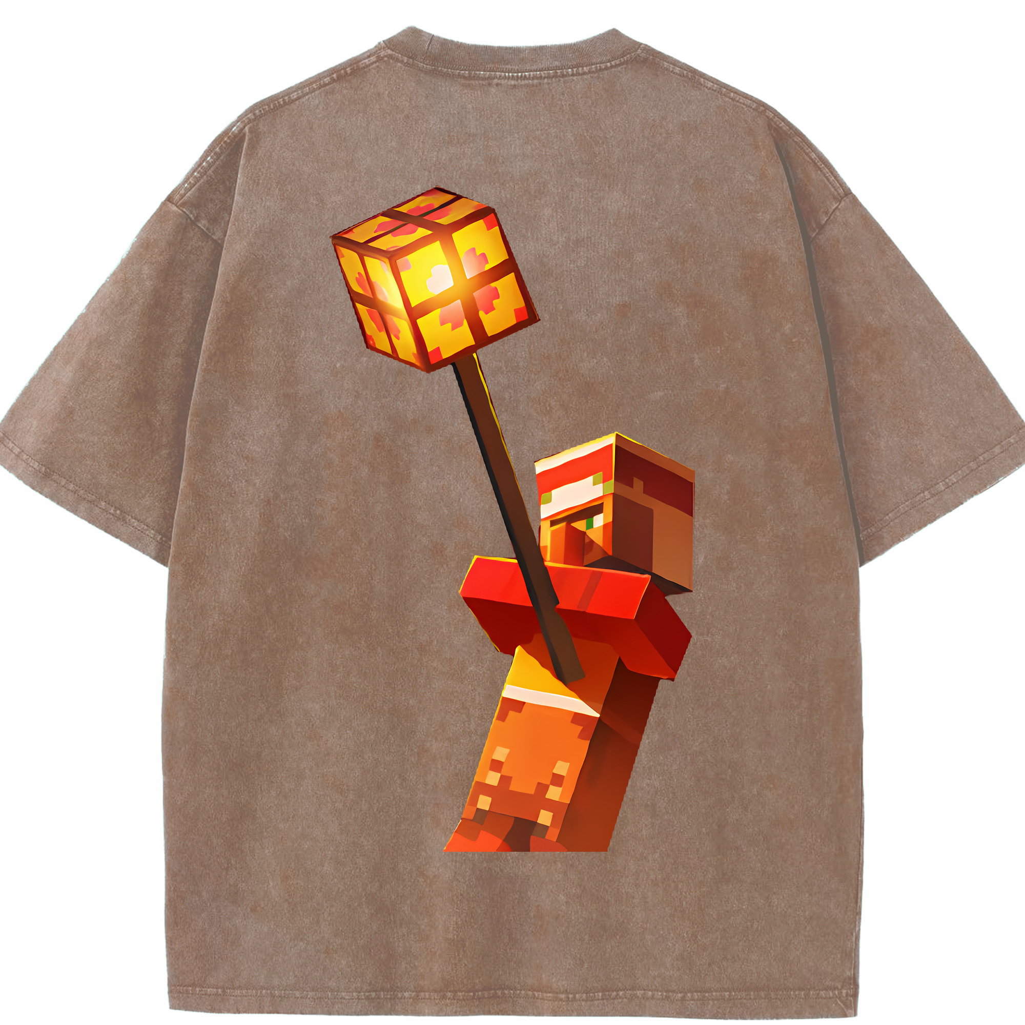 （画像用） マインクラフト ブロックの世界 Minecraft MC Block world 綿100% ヴィンテージ風 半袖Tシャツ（背面プリント）
