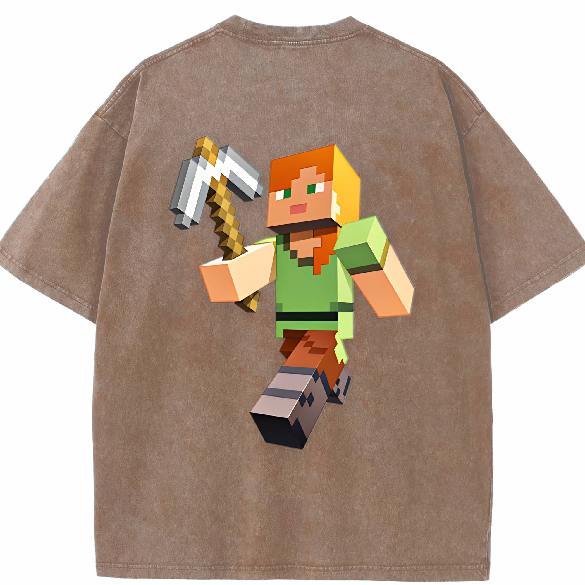 （画像用） マインクラフト ブロックの世界 Minecraft MC Block world 綿100% ヴィンテージ風 半袖Tシャツ（背面プリント）