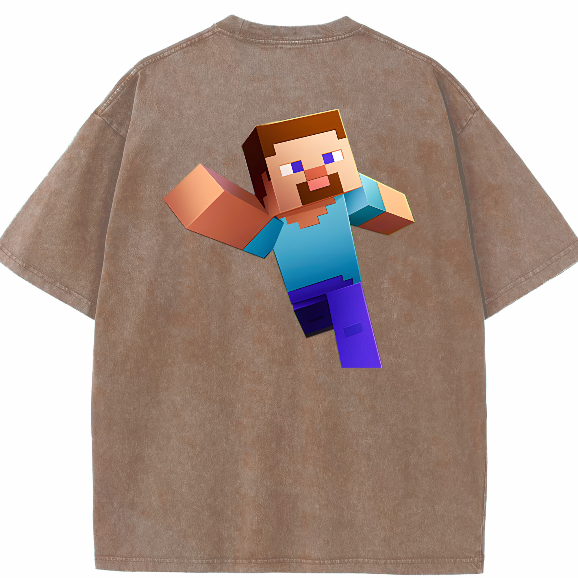 （画像用） マインクラフト ブロックの世界 Minecraft MC Block world 綿100% ヴィンテージ風 半袖Tシャツ（背面プリント）