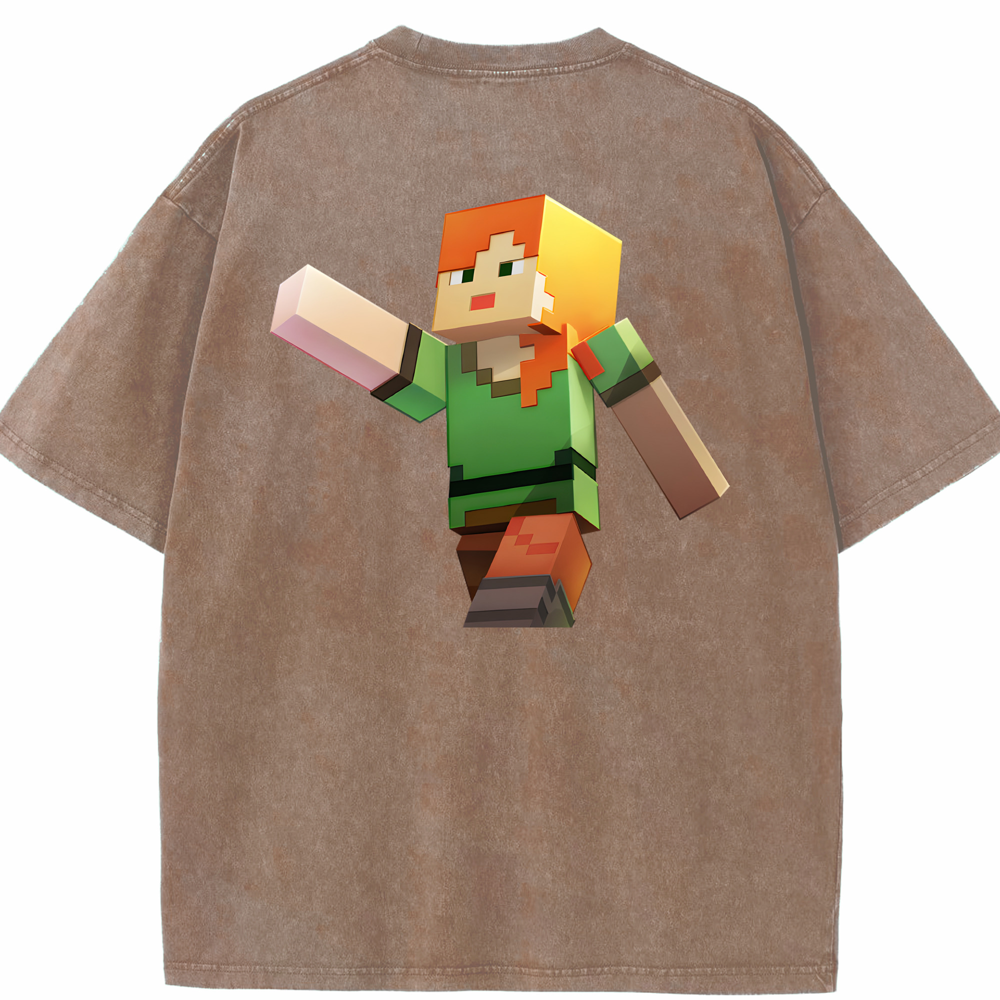 （画像用） マインクラフト ブロックの世界 Minecraft MC Block world 綿100% ヴィンテージ風 半袖Tシャツ（背面プリント）