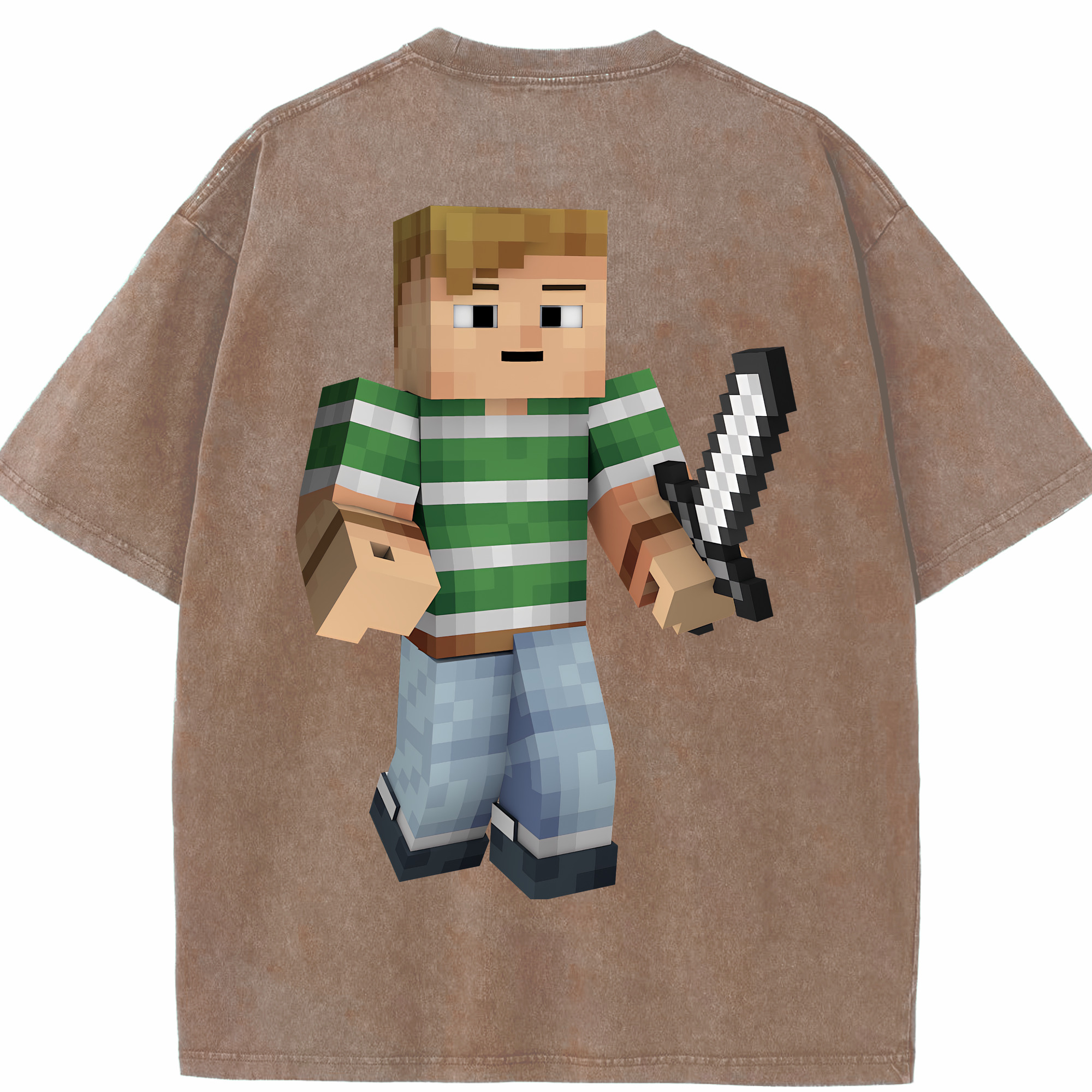 （画像用） マインクラフト ブロックの世界 Minecraft MC Block world 綿100% ヴィンテージ風 半袖Tシャツ（背面プリント）