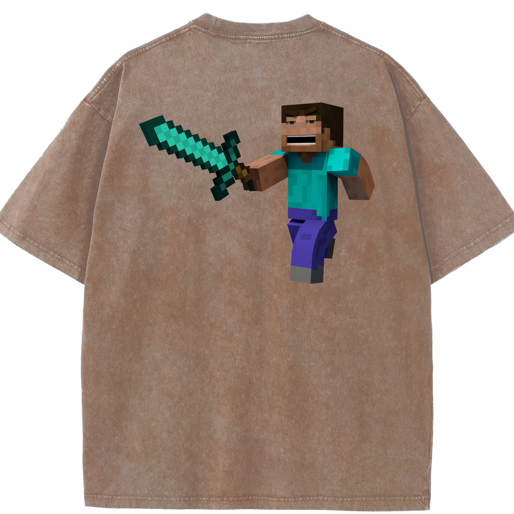 （画像用） マインクラフト ブロックの世界 Minecraft MC Block world 綿100% ヴィンテージ風 半袖Tシャツ（背面プリント）