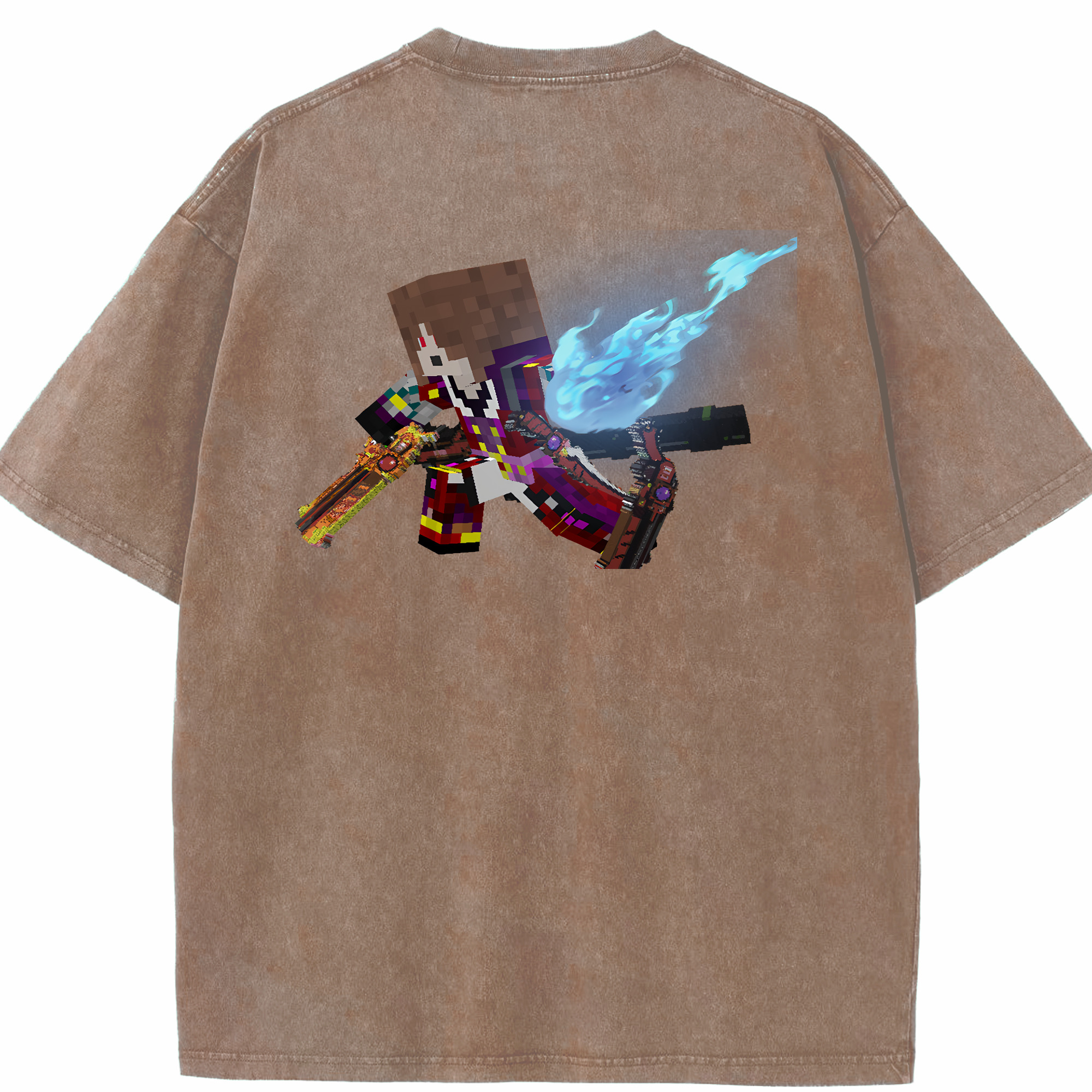 （画像用） マインクラフト ブロックの世界 Minecraft MC Block world 綿100% ヴィンテージ風 半袖Tシャツ（背面プリント）