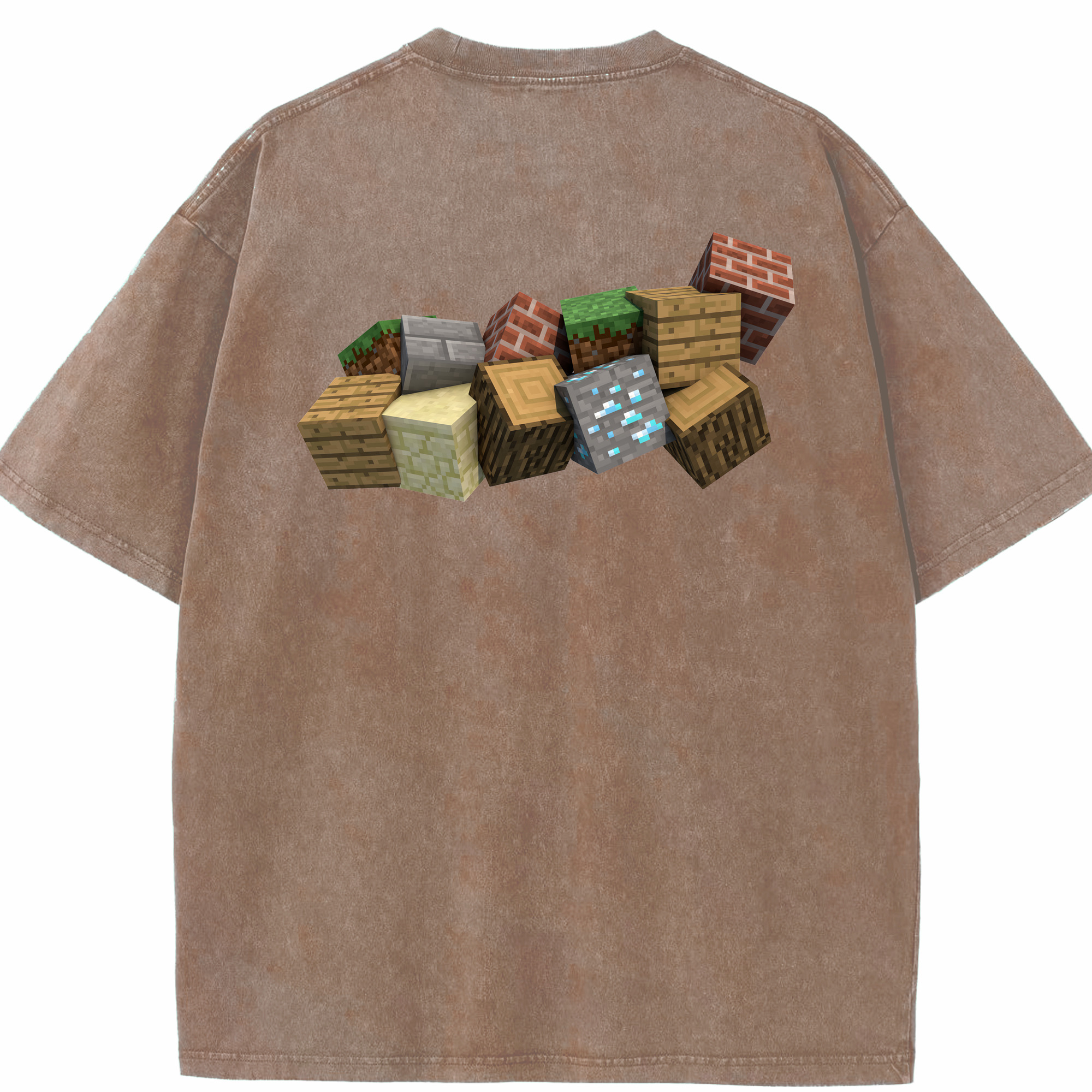 （画像用） マインクラフト ブロックの世界 Minecraft MC Block world 綿100% ヴィンテージ風 半袖Tシャツ（背面プリント）