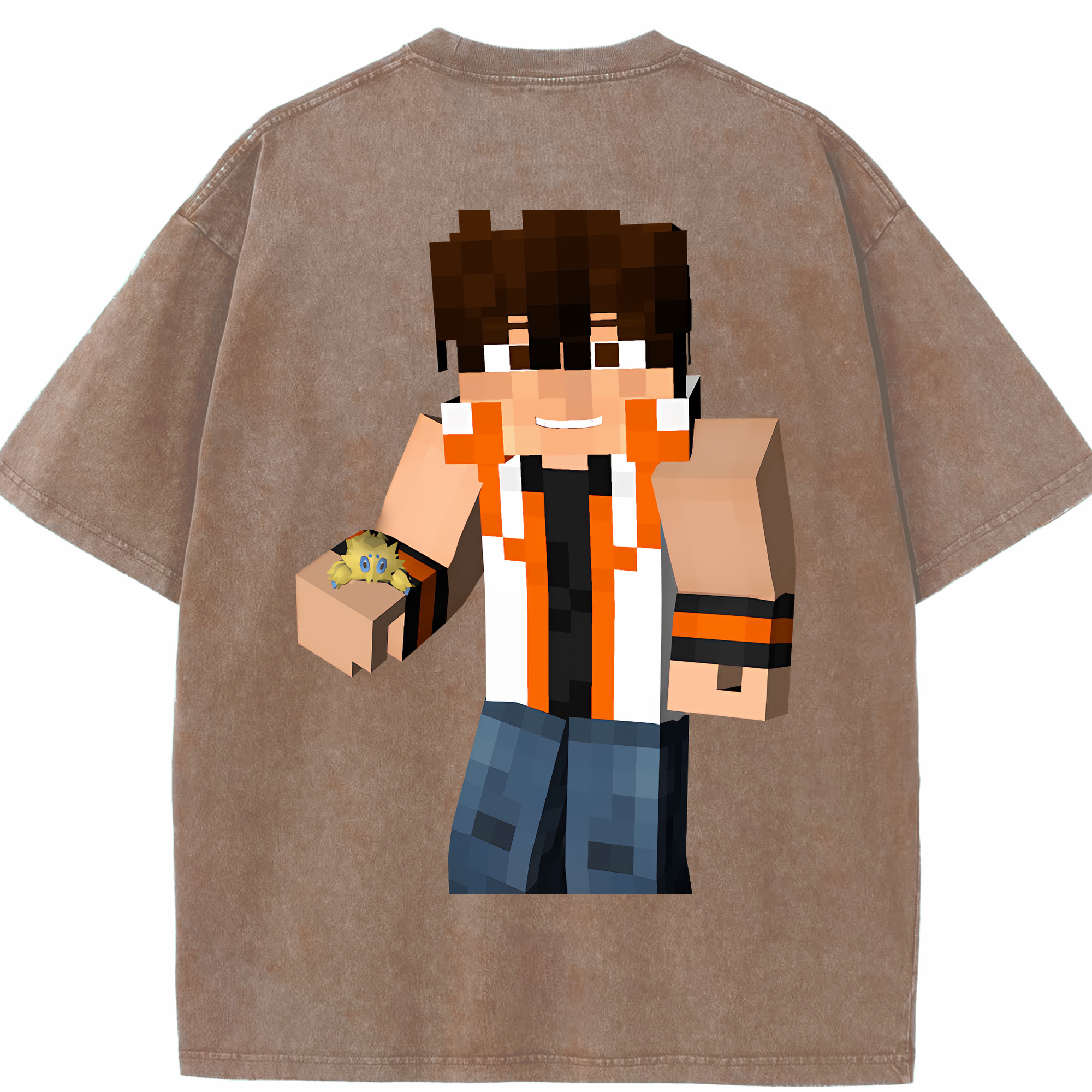 （画像用） マインクラフト ブロックの世界 Minecraft MC Block world 綿100% ヴィンテージ風 半袖Tシャツ（背面プリント）