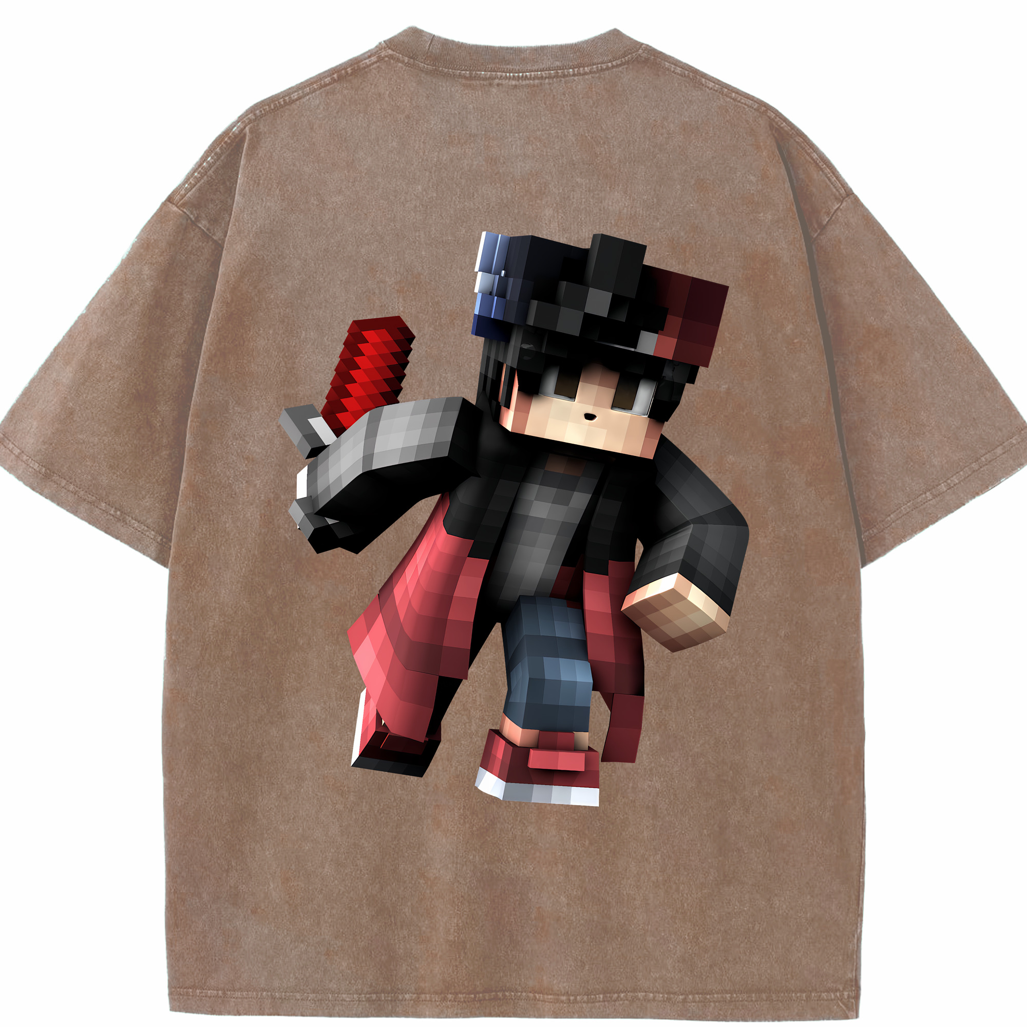 （画像用） マインクラフト ブロックの世界 Minecraft MC Block world 綿100% ヴィンテージ風 半袖Tシャツ（背面プリント）