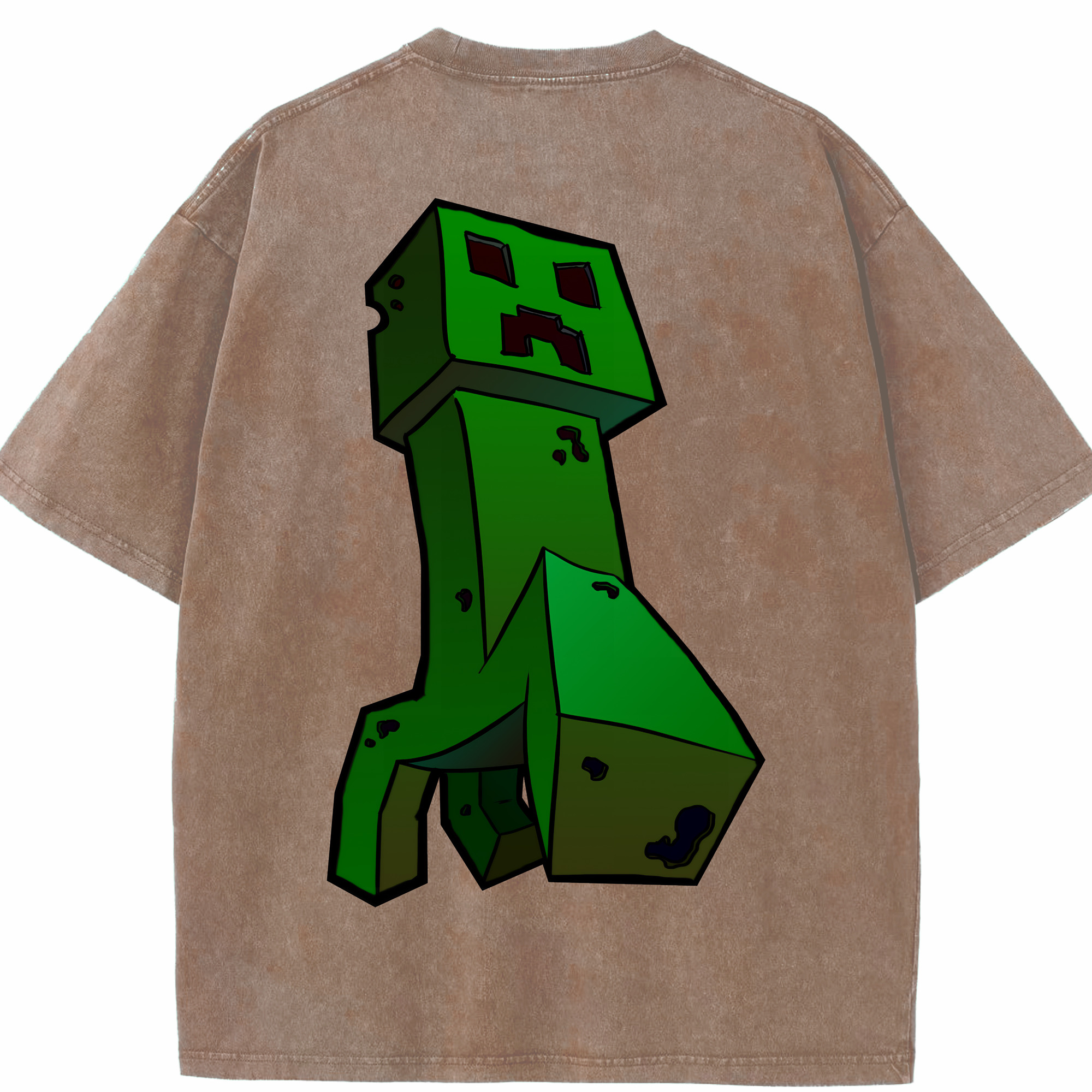 （画像用） マインクラフト ブロックの世界 Minecraft MC Block world 綿100% ヴィンテージ風 半袖Tシャツ（背面プリント）