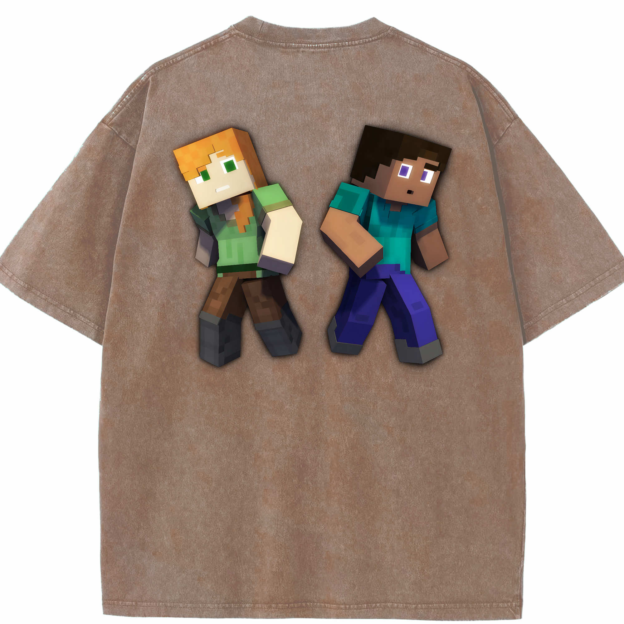 （画像用） マインクラフト ブロックの世界 Minecraft MC Block world 綿100% ヴィンテージ風 半袖Tシャツ（背面プリント）
