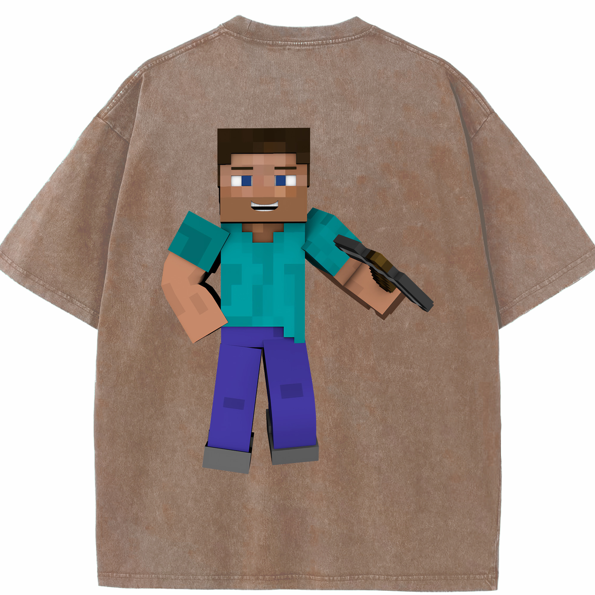 （画像用） マインクラフト ブロックの世界 Minecraft MC Block world 綿100% ヴィンテージ風 半袖Tシャツ（背面プリント）