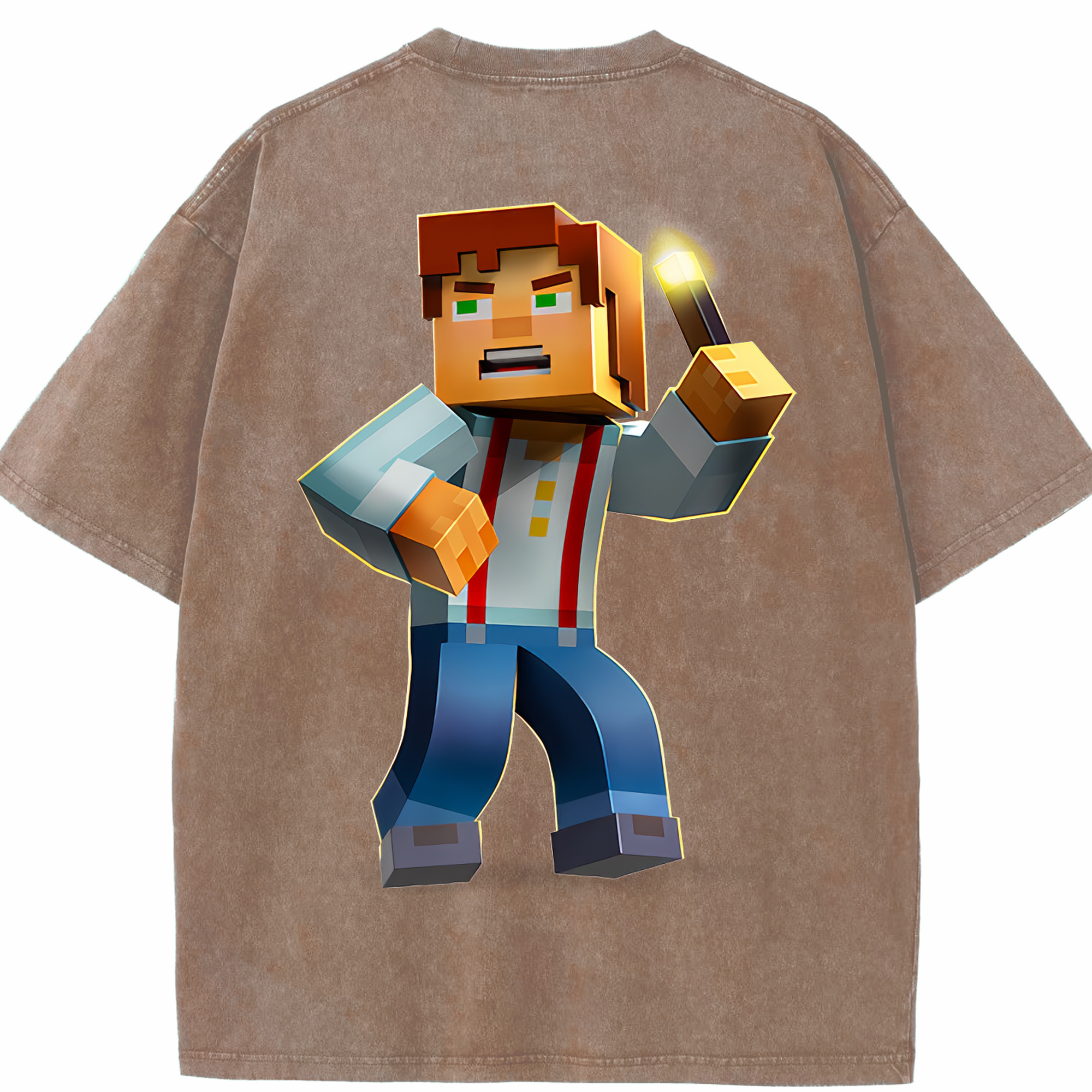 （画像用） マインクラフト ブロックの世界 Minecraft MC Block world 綿100% ヴィンテージ風 半袖Tシャツ（背面プリント）