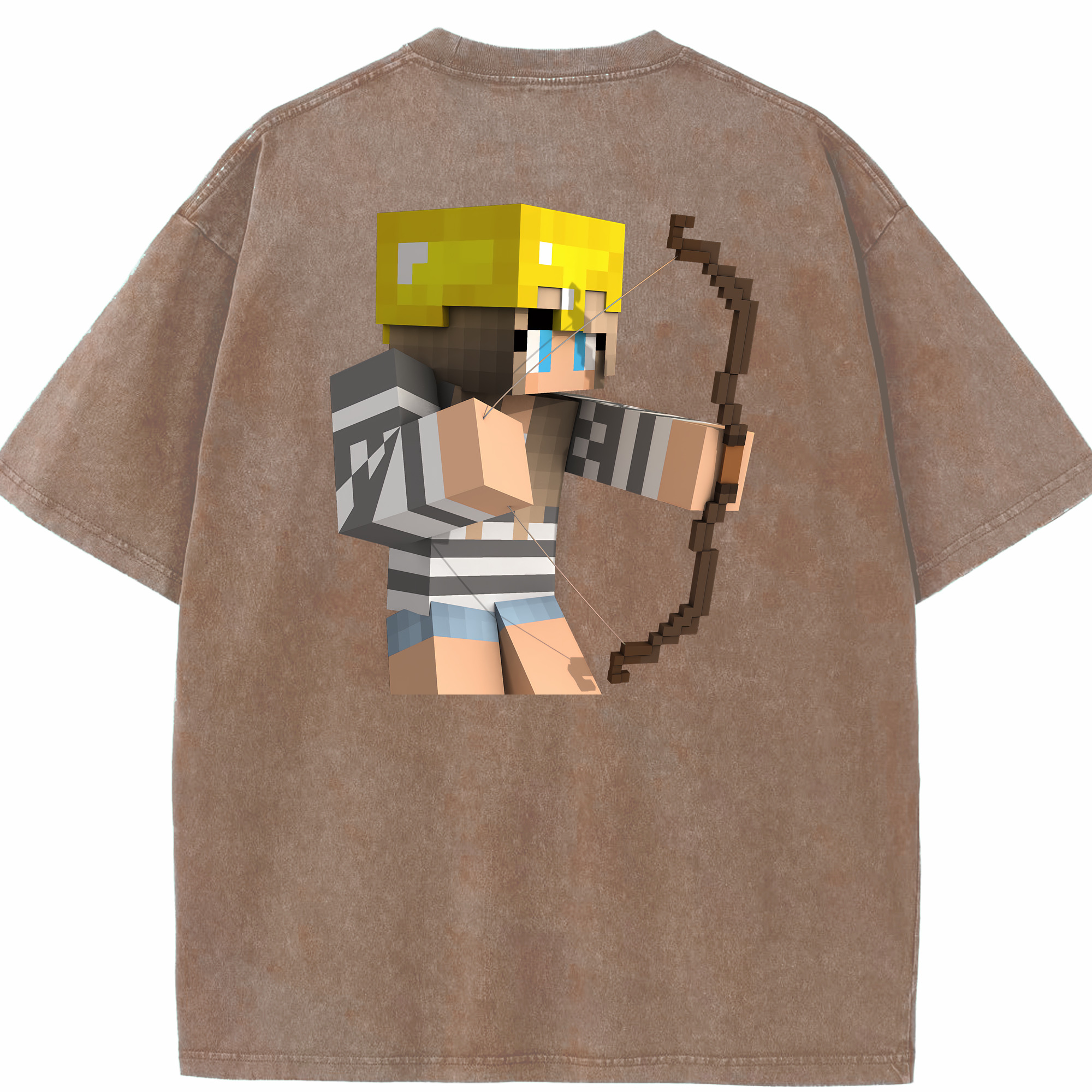 （画像用） マインクラフト ブロックの世界 Minecraft MC Block world 綿100% ヴィンテージ風 半袖Tシャツ（背面プリント）