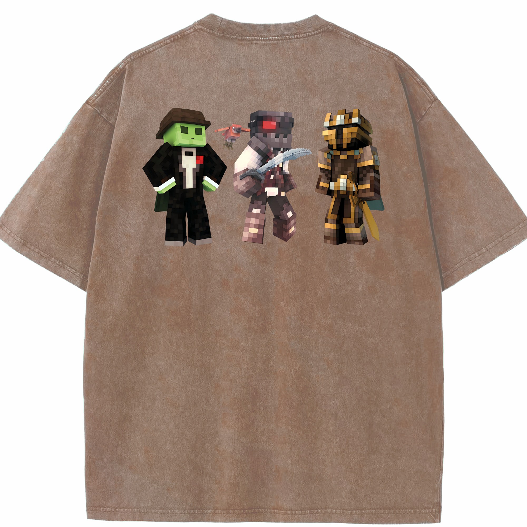 （画像用） マインクラフト ブロックの世界 Minecraft MC Block world 綿100% ヴィンテージ風 半袖Tシャツ（背面プリント）