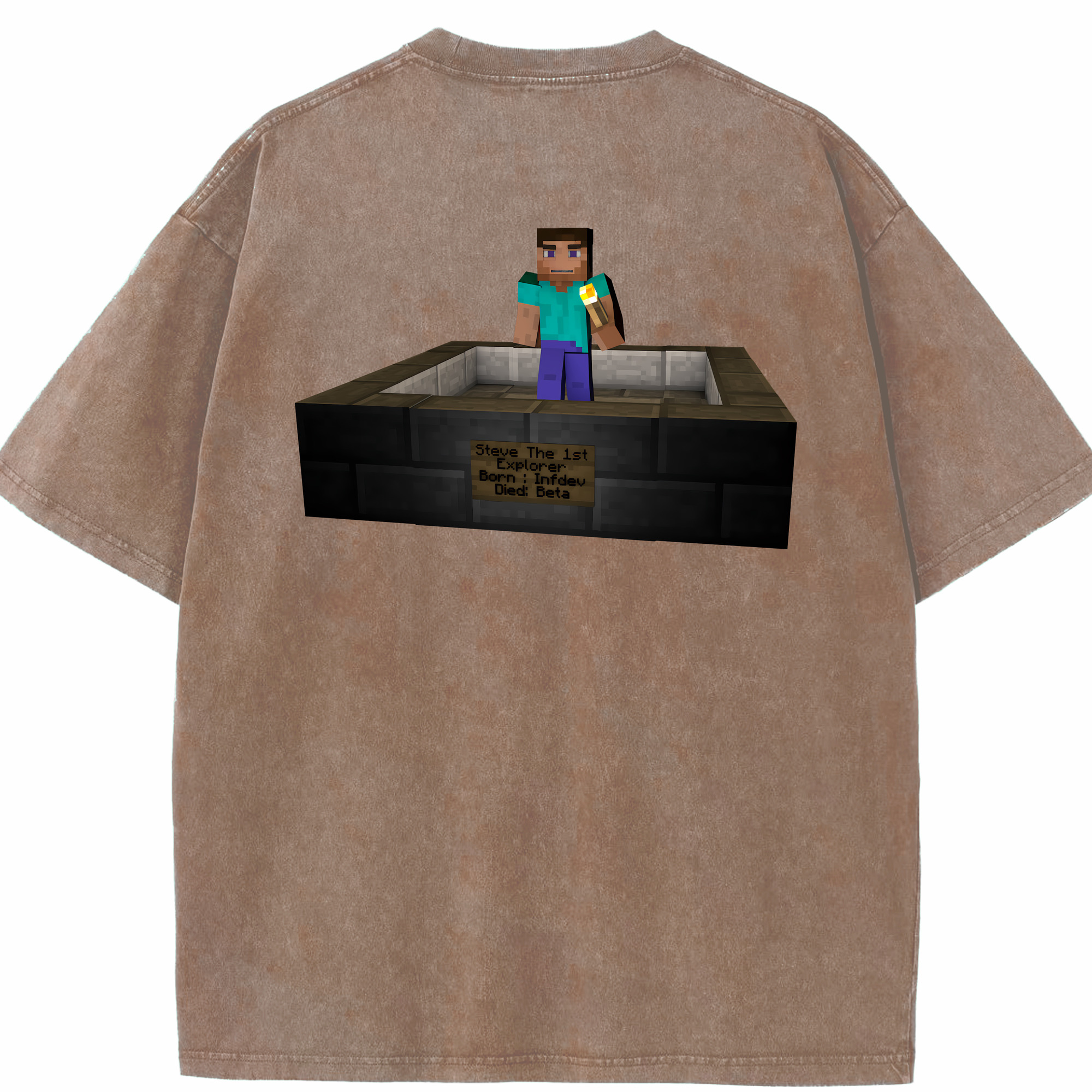 （画像用） マインクラフト ブロックの世界 Minecraft MC Block world 綿100% ヴィンテージ風 半袖Tシャツ（背面プリント）