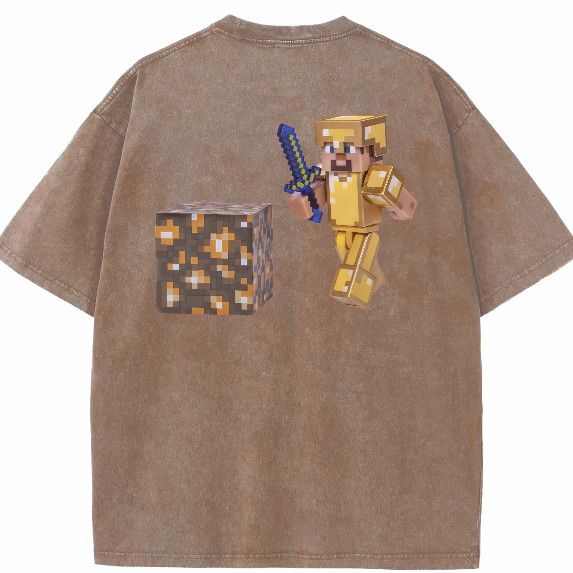 （画像用） マインクラフト ブロックの世界 Minecraft MC Block world 綿100% ヴィンテージ風 半袖Tシャツ（背面プリント）