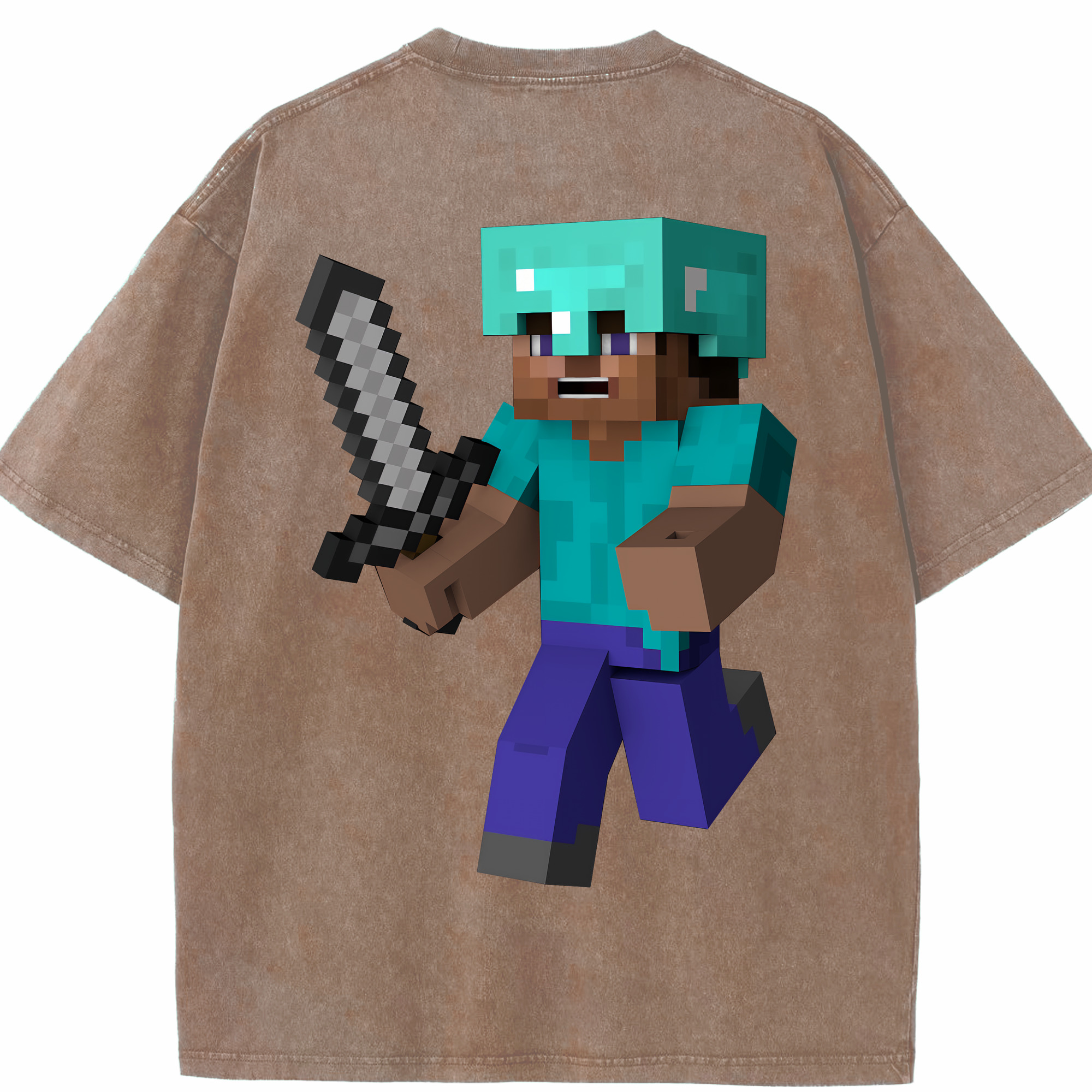 （画像用） マインクラフト ブロックの世界 Minecraft MC Block world 綿100% ヴィンテージ風 半袖Tシャツ（背面プリント）