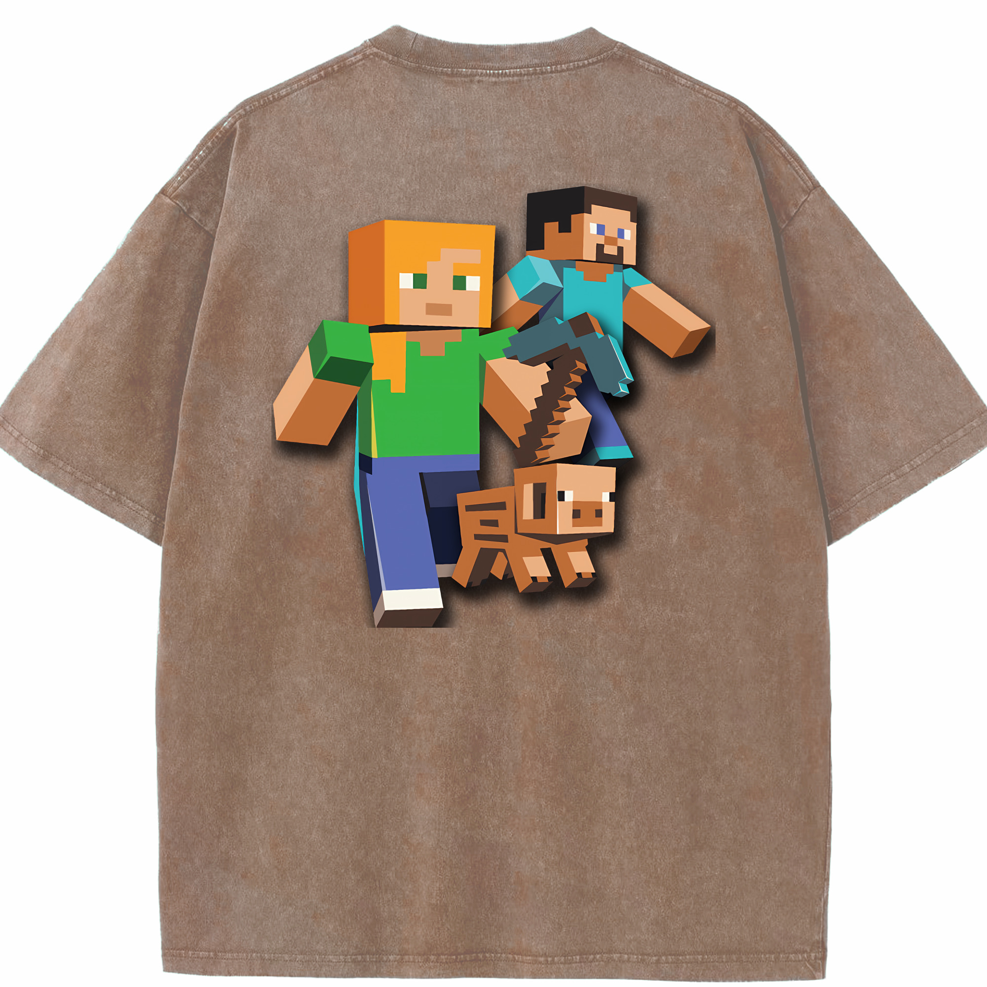 （画像用） マインクラフト ブロックの世界 Minecraft MC Block world 綿100% ヴィンテージ風 半袖Tシャツ（背面プリント）