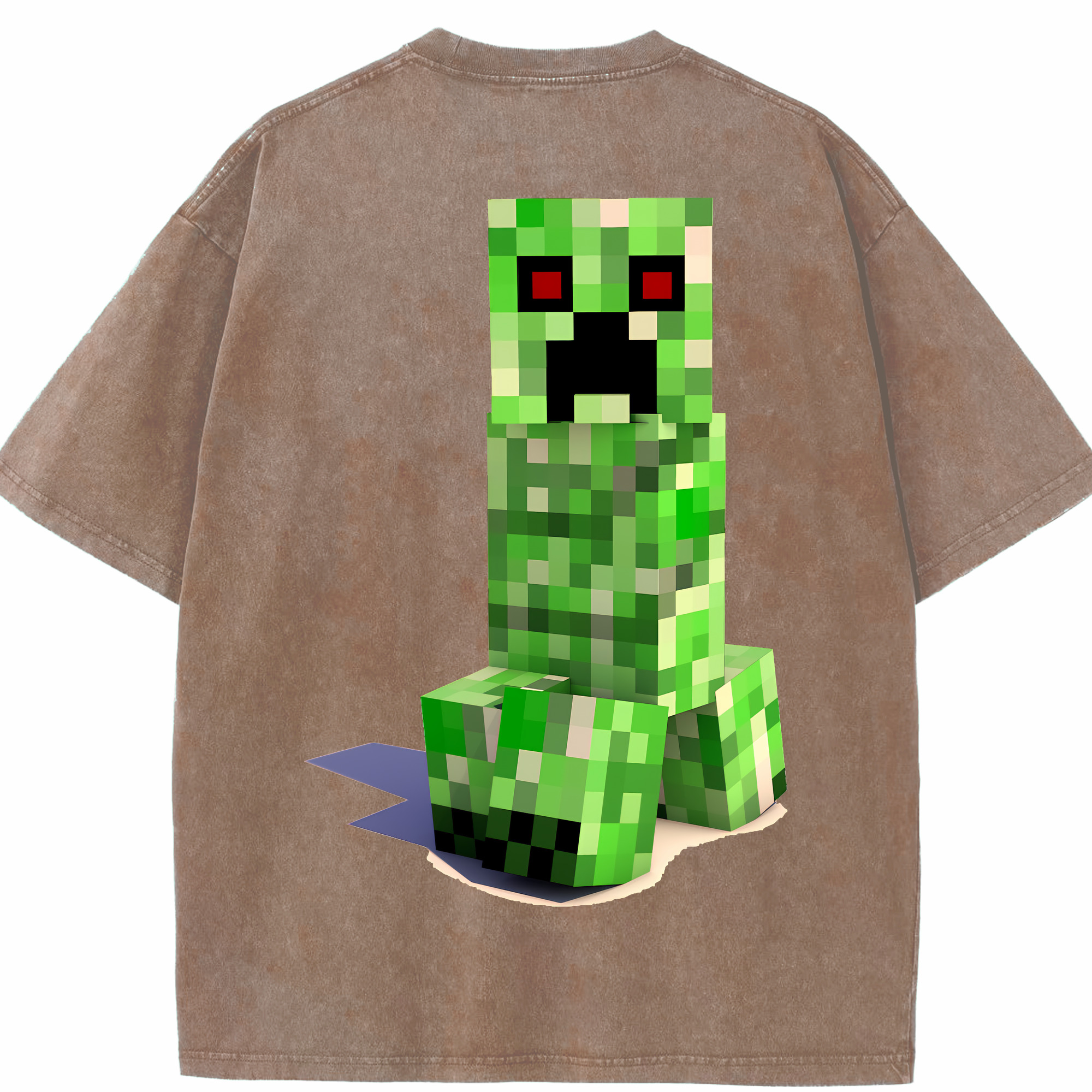（画像用） マインクラフト ブロックの世界 Minecraft MC Block world 綿100% ヴィンテージ風 半袖Tシャツ（背面プリント）