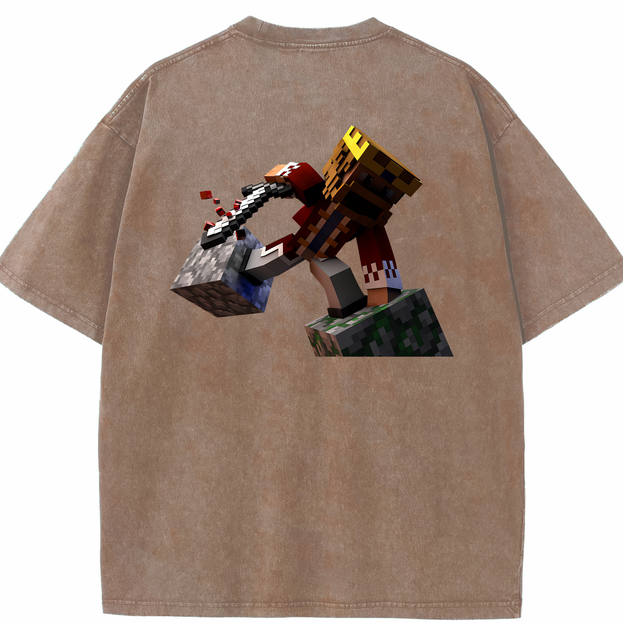 （画像用） マインクラフト ブロックの世界 Minecraft MC Block world 綿100% ヴィンテージ風 半袖Tシャツ（背面プリント）