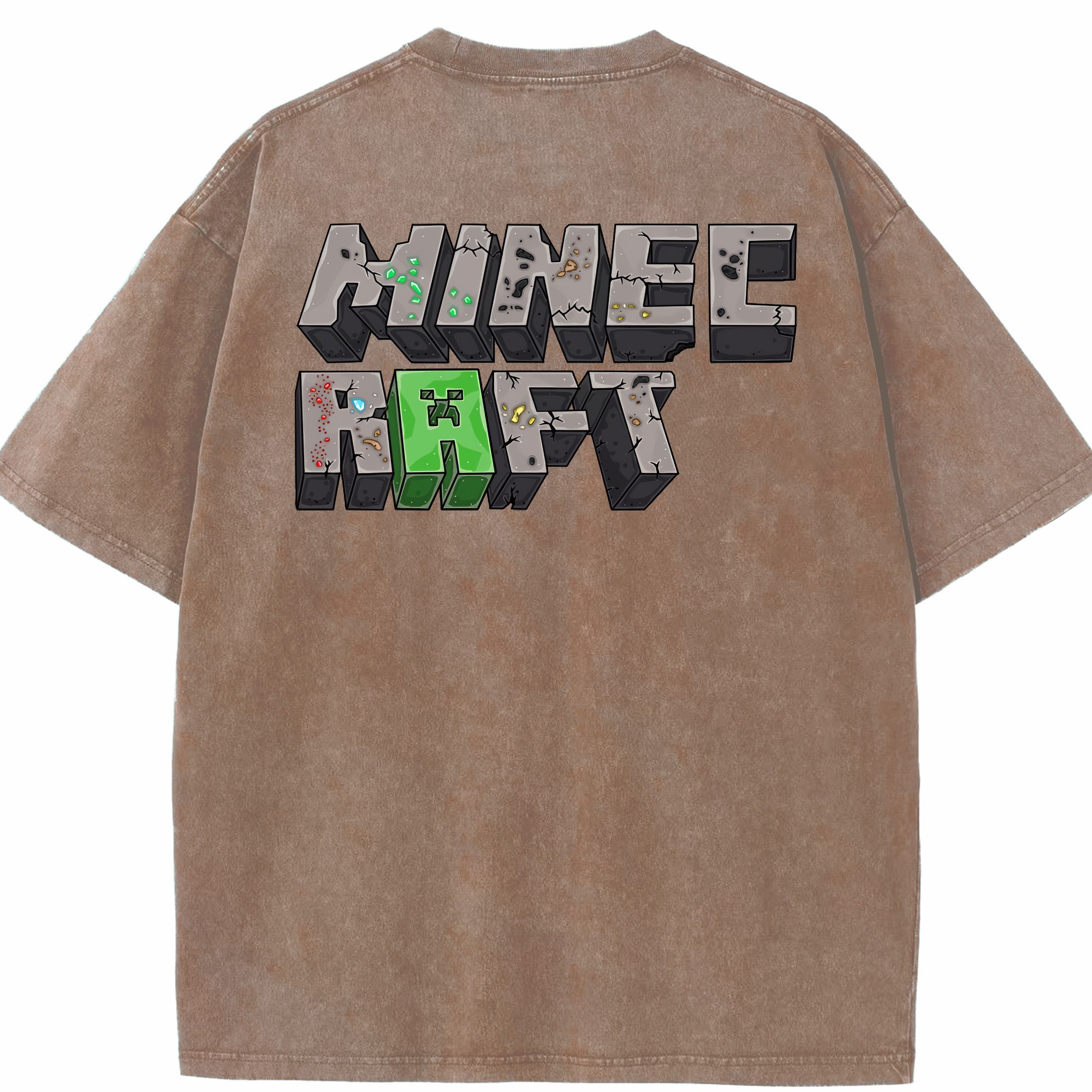 （画像用） マインクラフト ブロックの世界 Minecraft MC Block world 綿100% ヴィンテージ風 半袖Tシャツ（背面プリント）